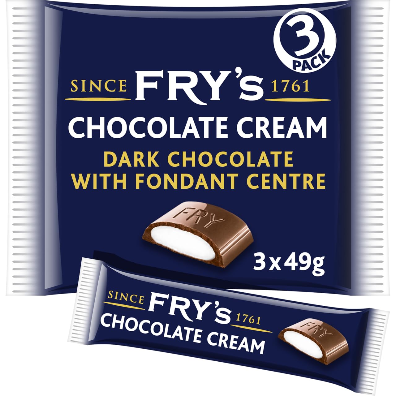 Fry’s Chocolate Cream Bars, Rich Dark Chocolate with Smooth Fondant Centre, Gifting Treat, 3 × 49 g (Pack of 1)