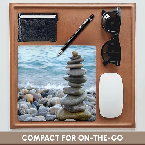 Miniatura 4 de 3dRose LLC - Alfombrilla de ratón (7.9 x 7.9 x 0.1 in), diseño de torre de piedra Zen en Pebble Beach pacífica armonía apilada brillante ronda