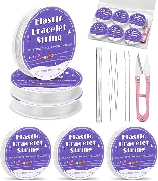 UOOU 6 Rolls 1 mm Elastic String for Bracelet Making Bead String