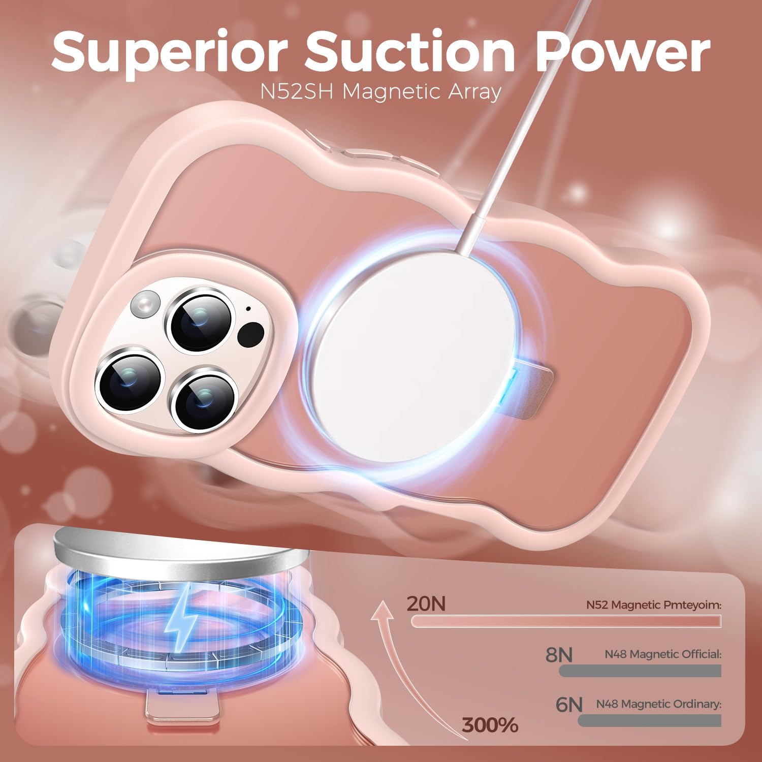 [Cute Wave Frame+Mag Stand] Designed for iPhone 16 Pro Max Case, [Fit for MagSafe] Translucent Silicone Protective Magnetic Ring Phone Case Cover for iPhone 16 Promax 6.9 inch Men Women, Pink - Image 3