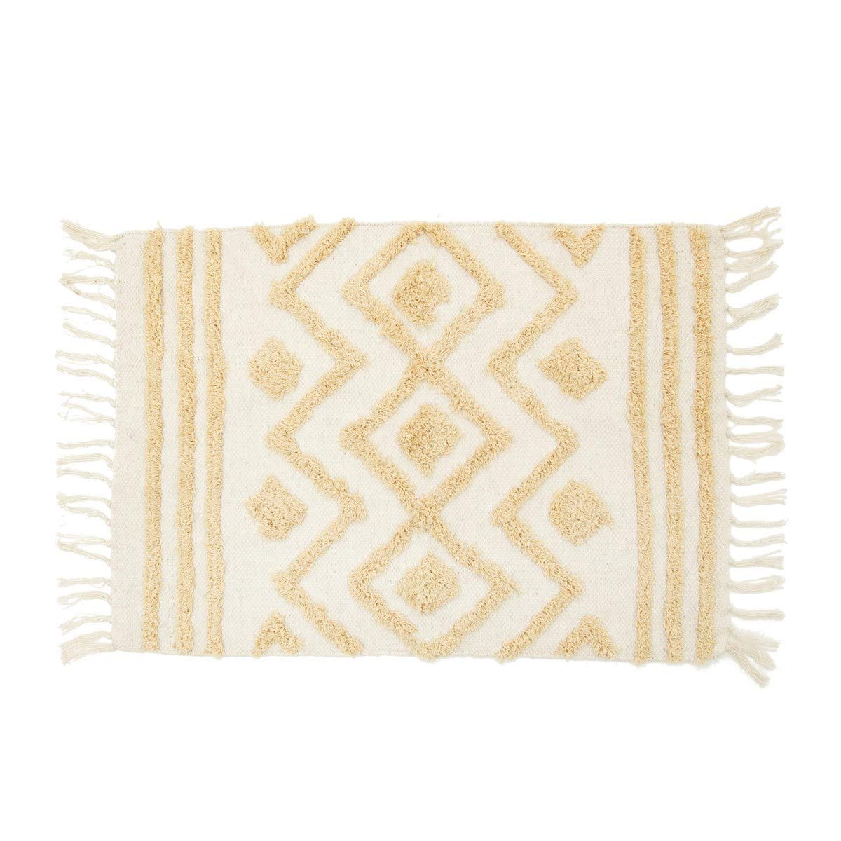 Sass & Belle Cream, White Blanca Tufted Zigzag Rug