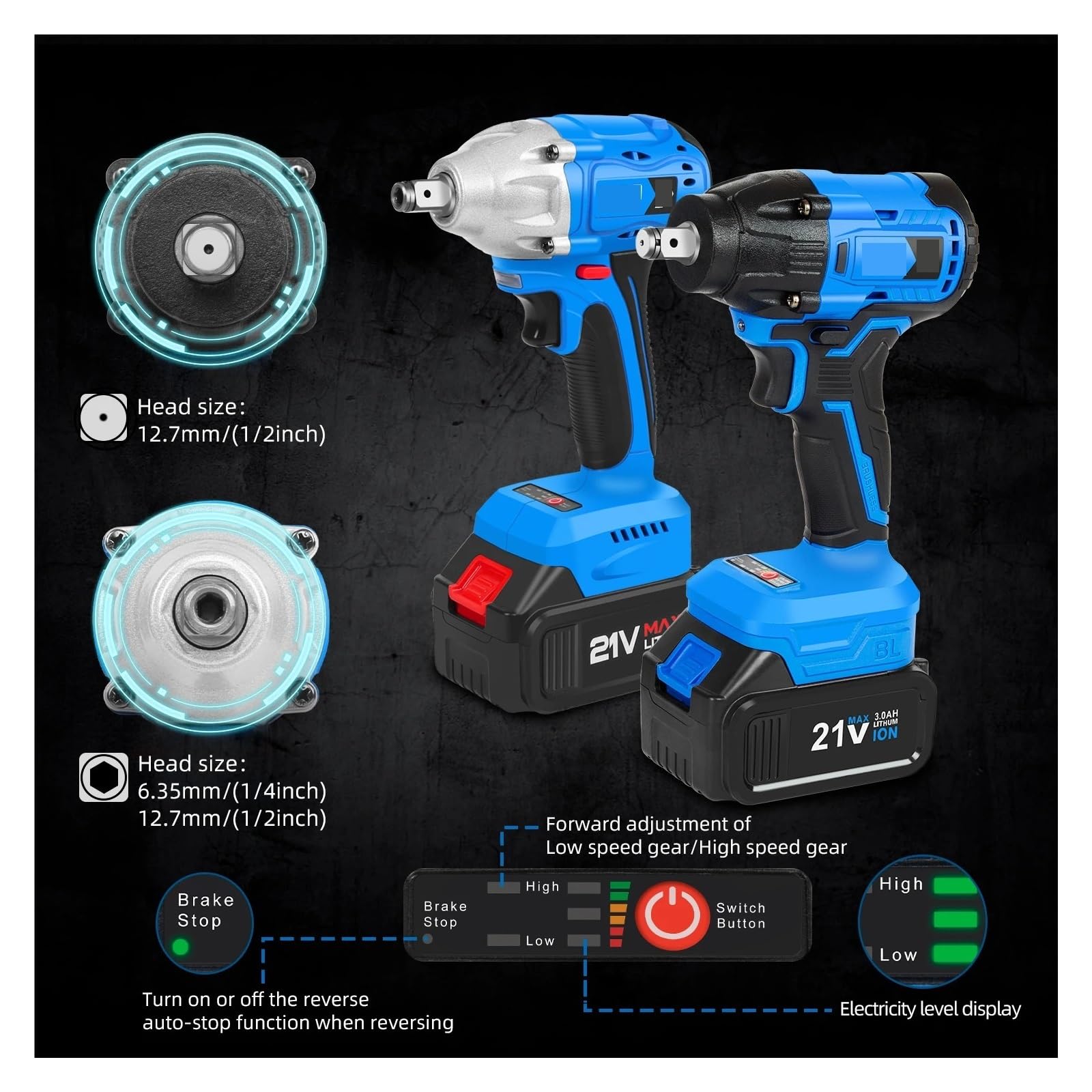 Llave de impacto Llave De Impacto Eléctrica De 21V, Llave Dinamométrica Inalámbrica, Enchufe Sin Escobillas, Batería De Iones De Litio, Herramienta Eléctrica De Reparación Del Hogar(21V-350Nm-Set3)