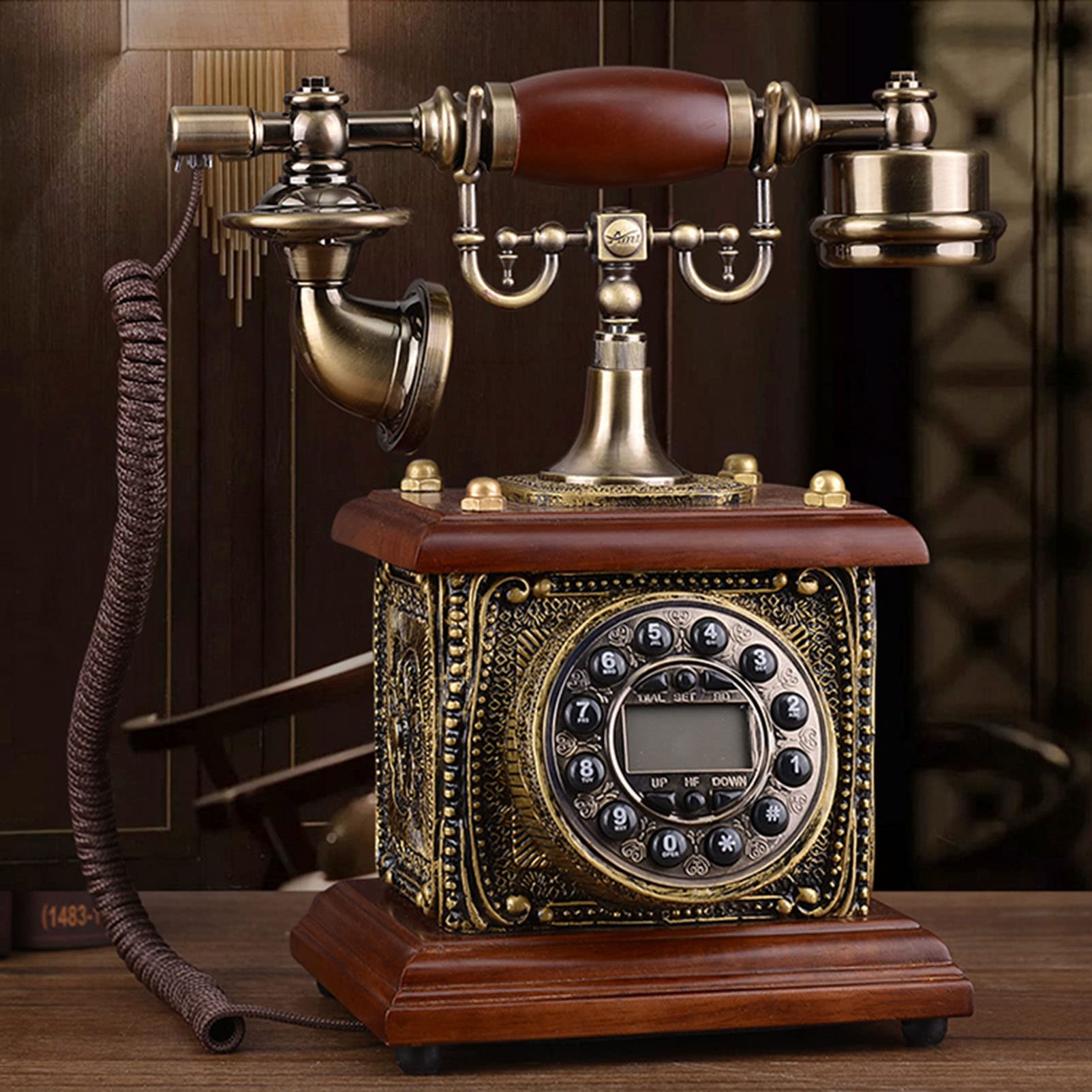 Telefono Fisso in Stile Classico Telefono Antico retrò con cornetta per l'arredamento di casa e Ufficio con quadrante a Pulsante (Vivavoce + Doppia suoneria)