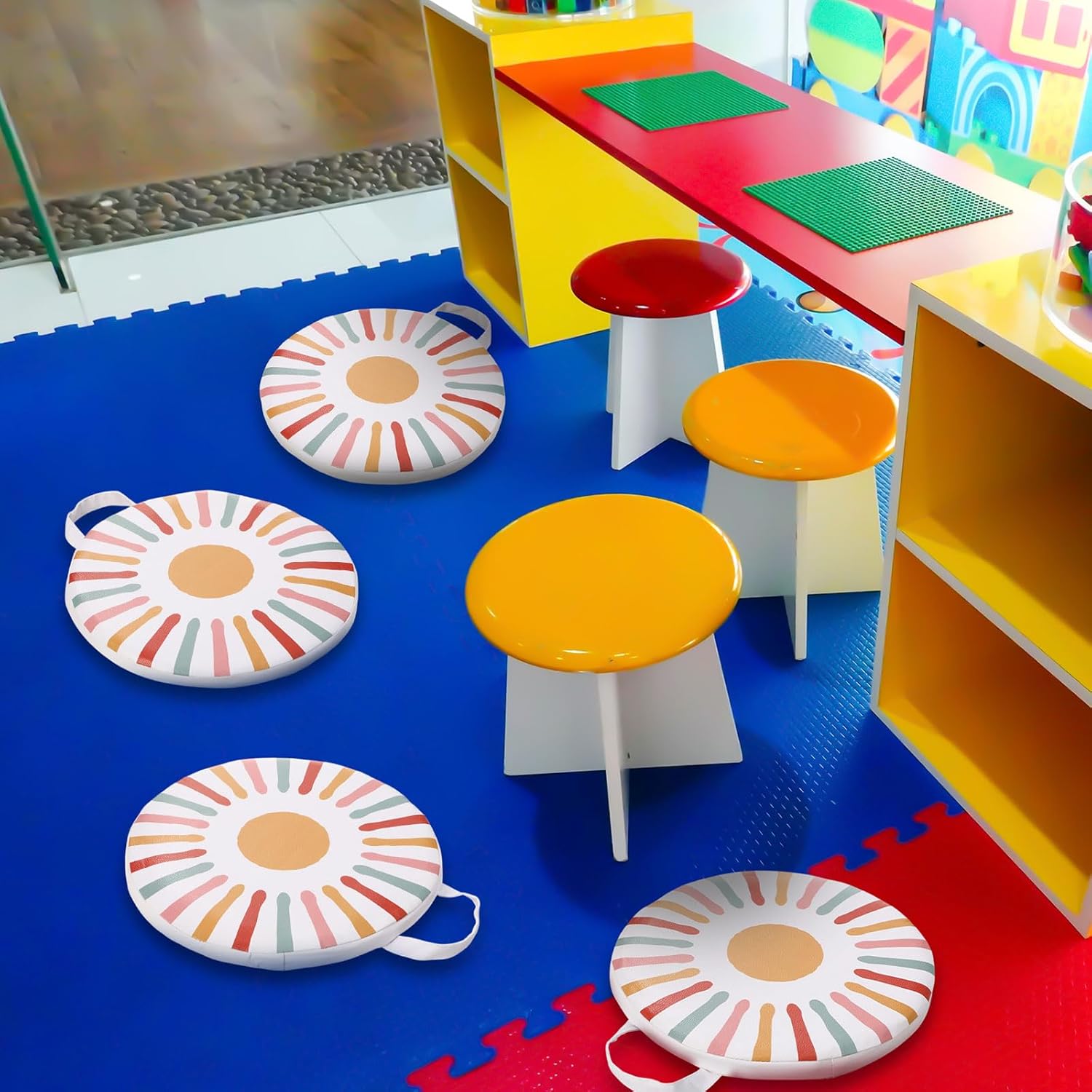 12 Pcs 12 Inches Floor Cushions for Classroom Boho Round Flexible Seating Pads with Handles Bohemian Floor Pillows for Home Daycare Preschool Playroom Reading Corner Yoga and Meditation
