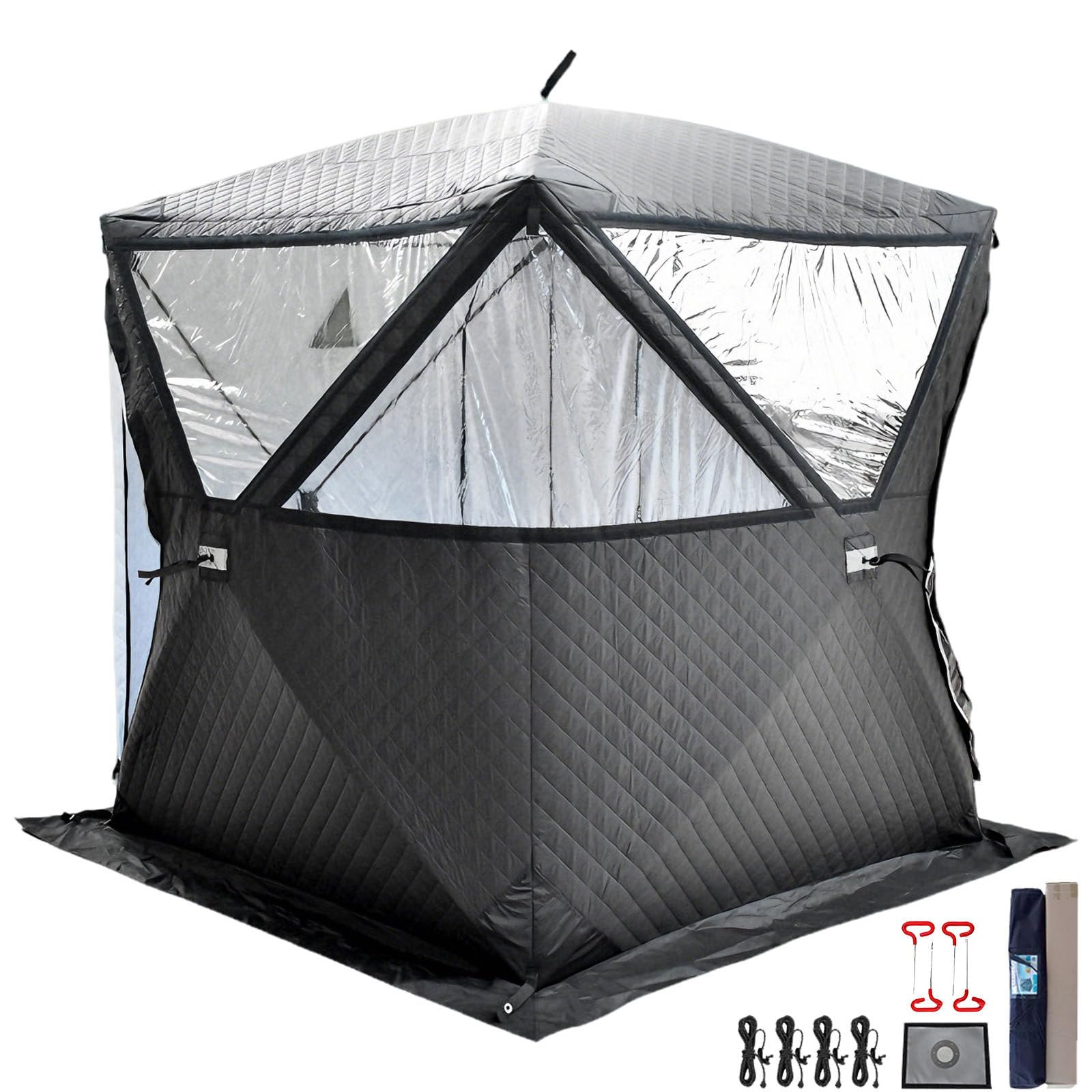 Saunazelt für 3-5 Personen, Tragbares Isoliertes Eisfischerzelt mit 210D-Oxford-Geweb, Isoliertes Saunazelt Campingzelt für Camping und Schneefischen in kalten Umgebungen BlackSauna-2.1m