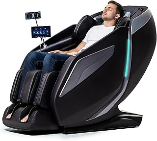 RelaxRelife Ganzkörpermassagesessel mit Zero Gravity Body Scan 4D Intelligent Shiatsu Massage, Rücken/Beinheizung mit AI Sprachsteuerung Bluetooth Lautsprecher SL Track Massage Schwarz