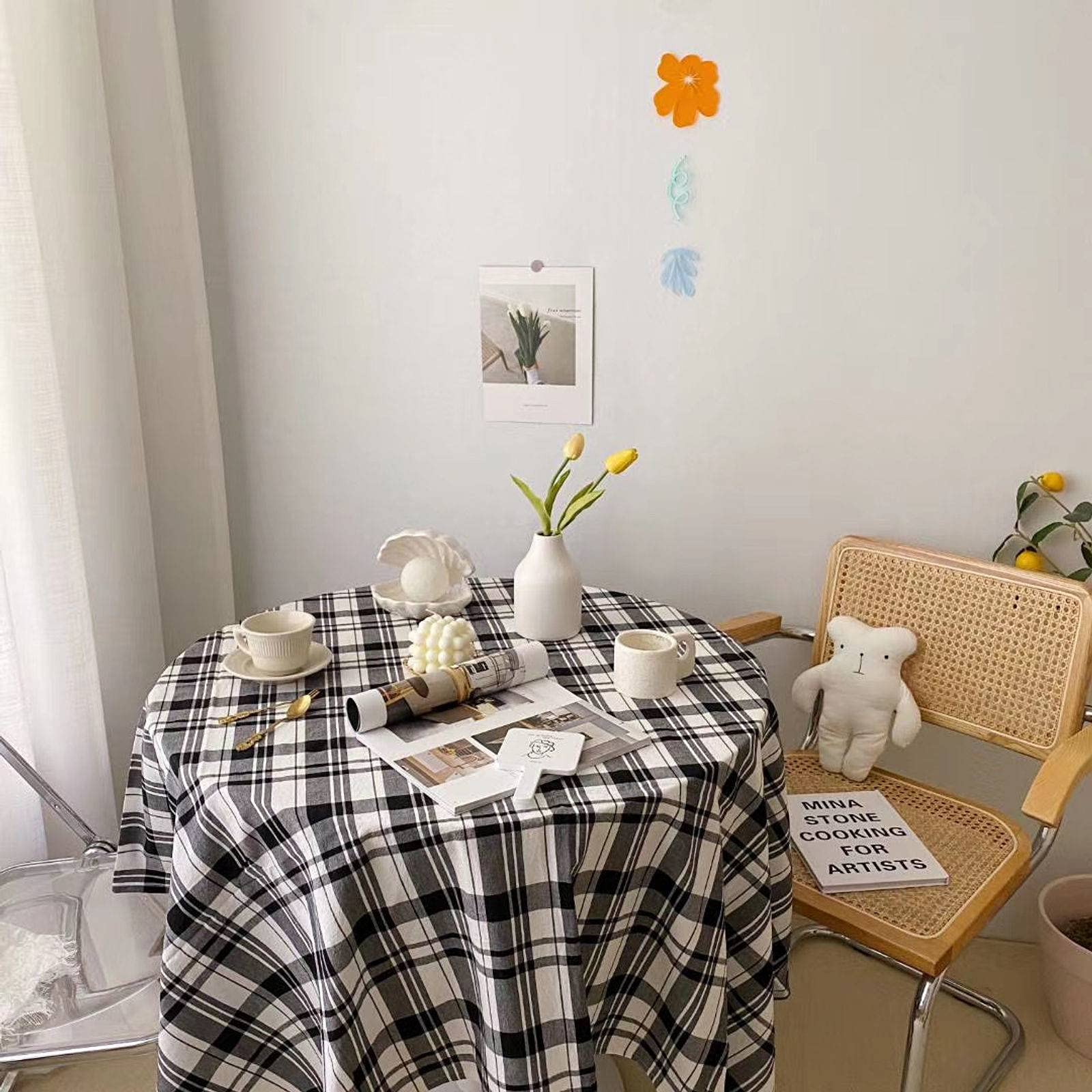 Table Cloth, Rectangle Table Cloths Wrinkle Free Cotton Linen Lattice Tablecloths, for Kitchen, Dining, Outdoor Table-70x70cm-black