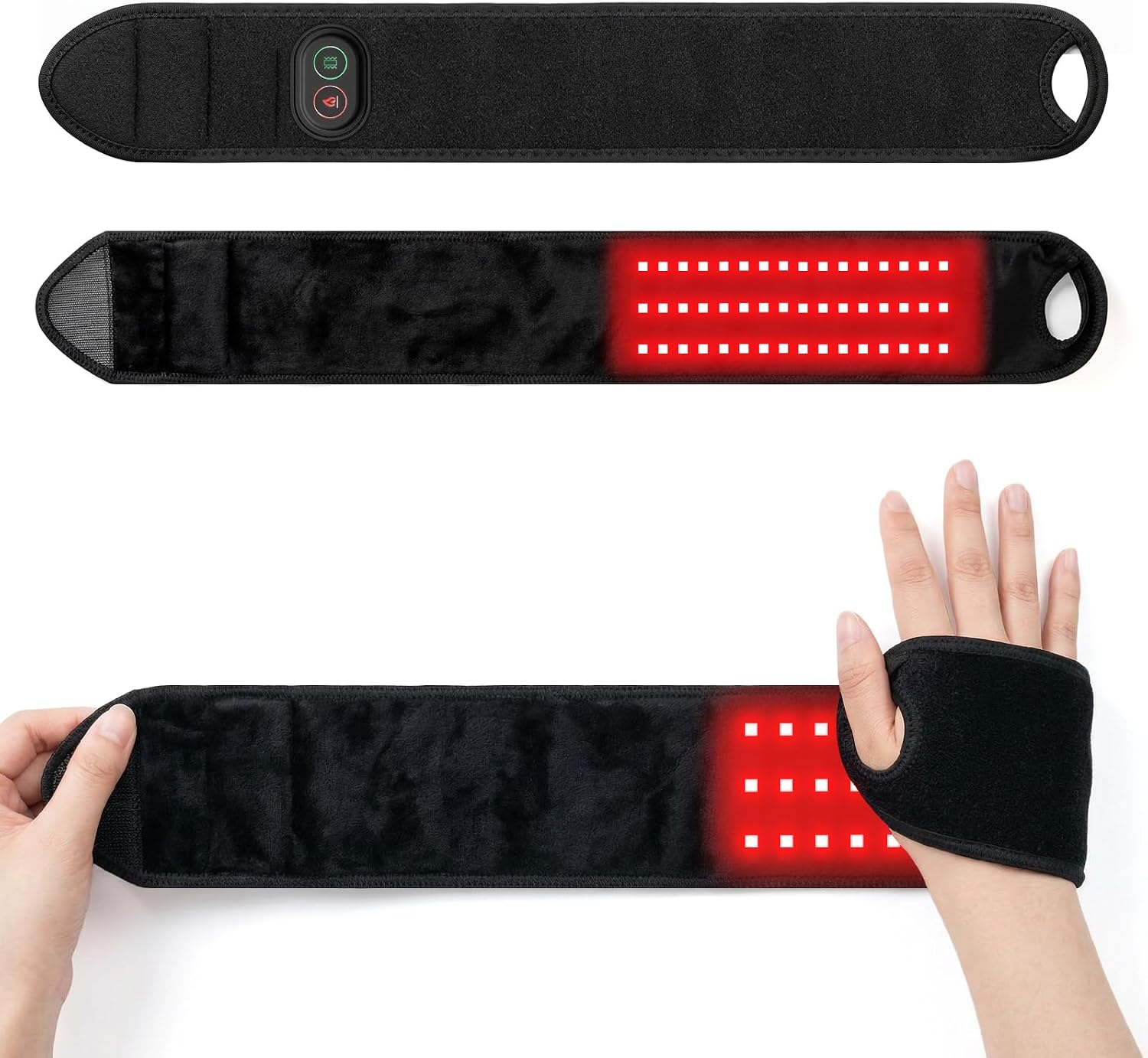 Red Light Therapy for Wrist with Massage, 660nm & 850nm Near Infrared Light Device, Heated Wrist Brace for Carpal Tunnel, 3 Light & Vibration Massage Settings, 3000mAh