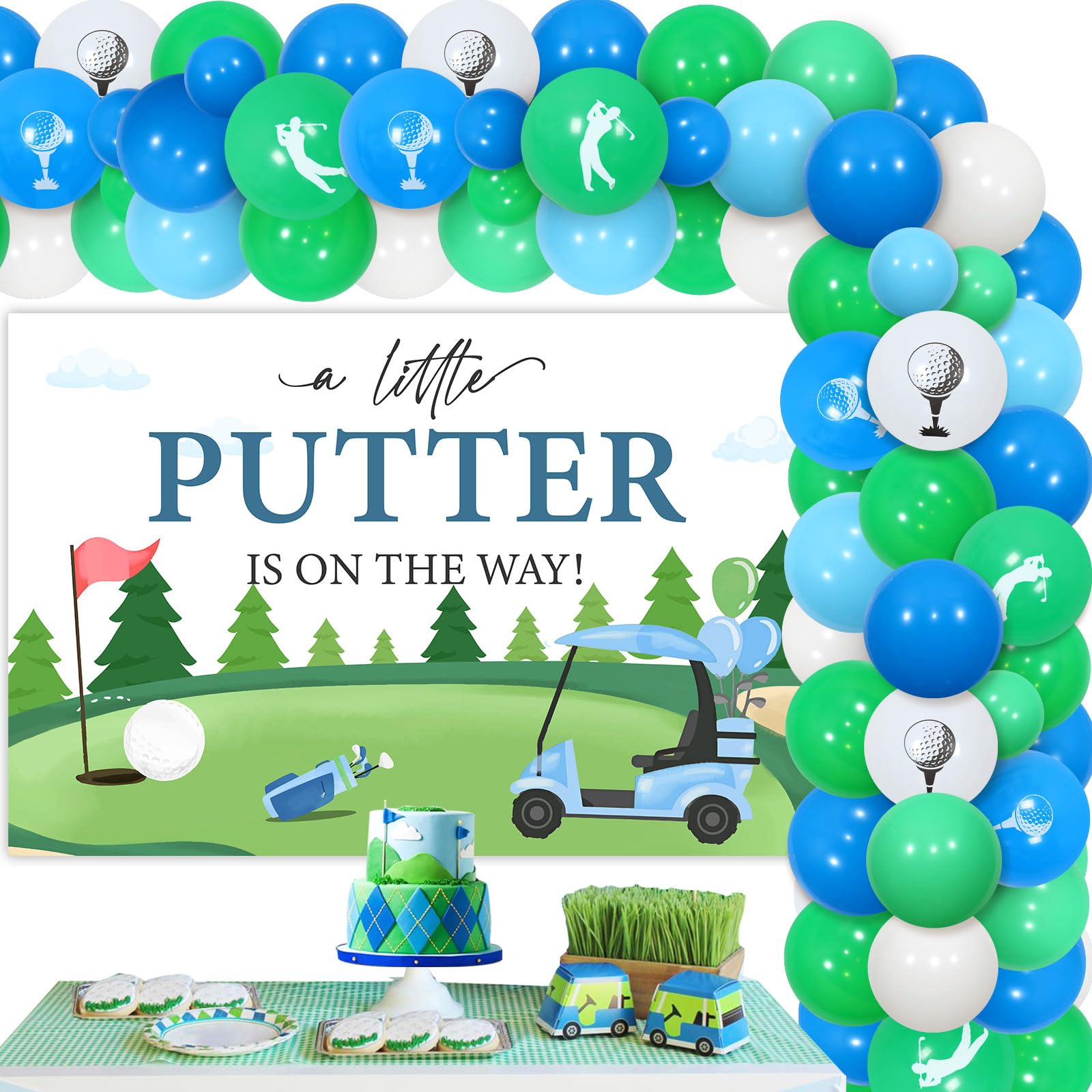 Tortenaufsatz 'A Little Putter Is On The Way' – Golf-Thema Für Babyparty, Geschlechtsoffenbarung Oder 1. Geburtstag, Schwarzer Glitzer
