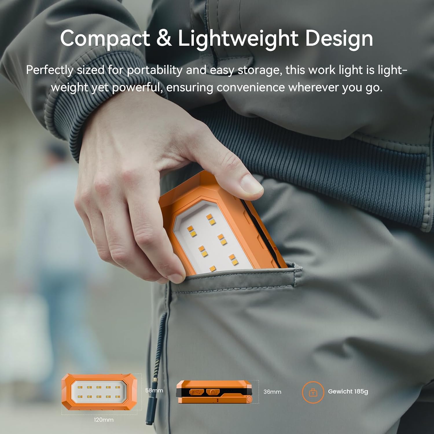 Rechargeable LED Work Light Cordless, 3000K-6500K CCT 500 Lumen, 40Hour Max, Adjustable 180° Stand IP54 Waterproof Compact Portable Job Site Lighting for Auto Repair DIY Outdoor Camping, Gift for Man - Image 3