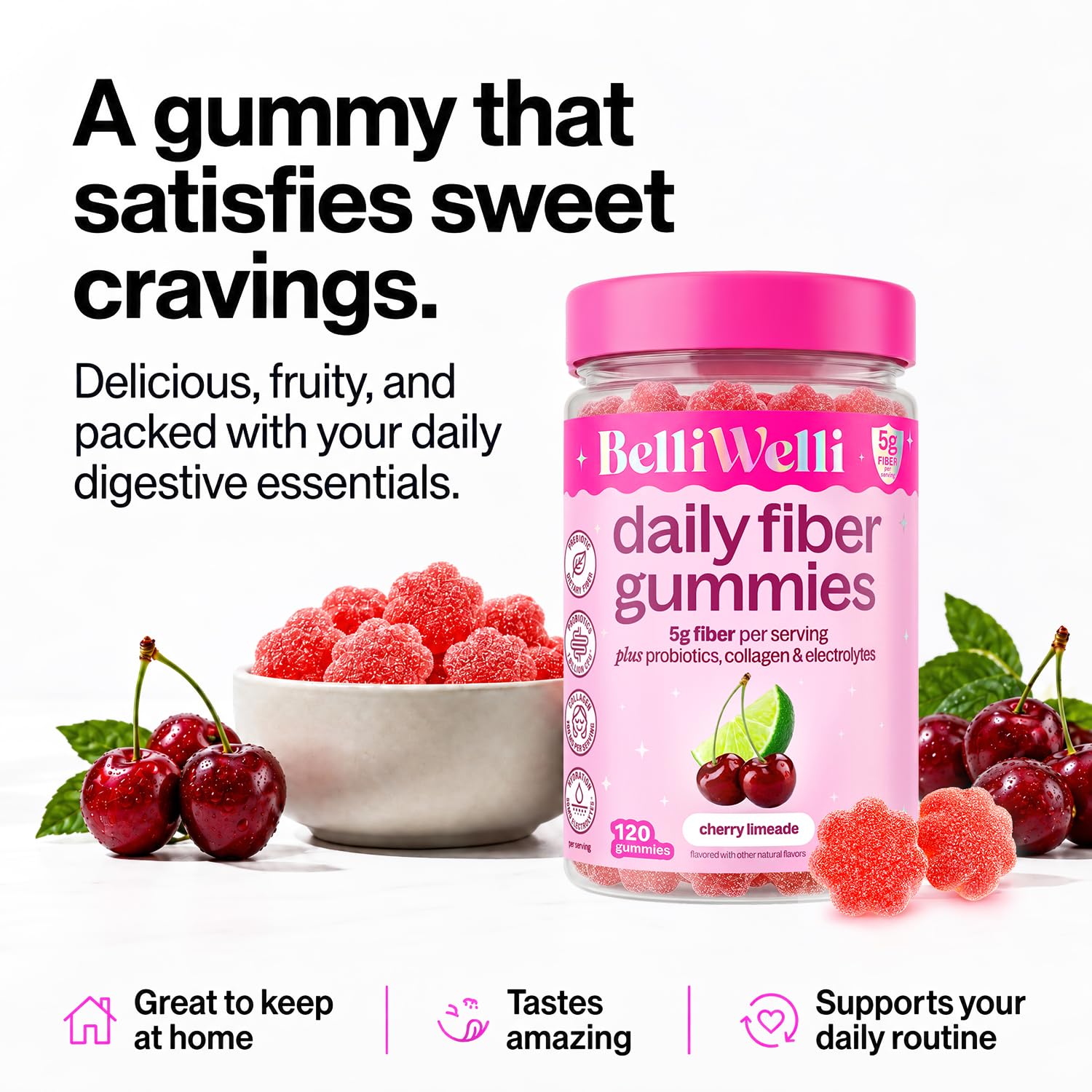 Belli Welli Fiber Gummies for GLP-1 Support - Cherry Limeade - Tapioca Prebiotic Fiber Gummy - Digestive Health & Regularity for Women, Men, Kids - 120CT — Amazon image 5