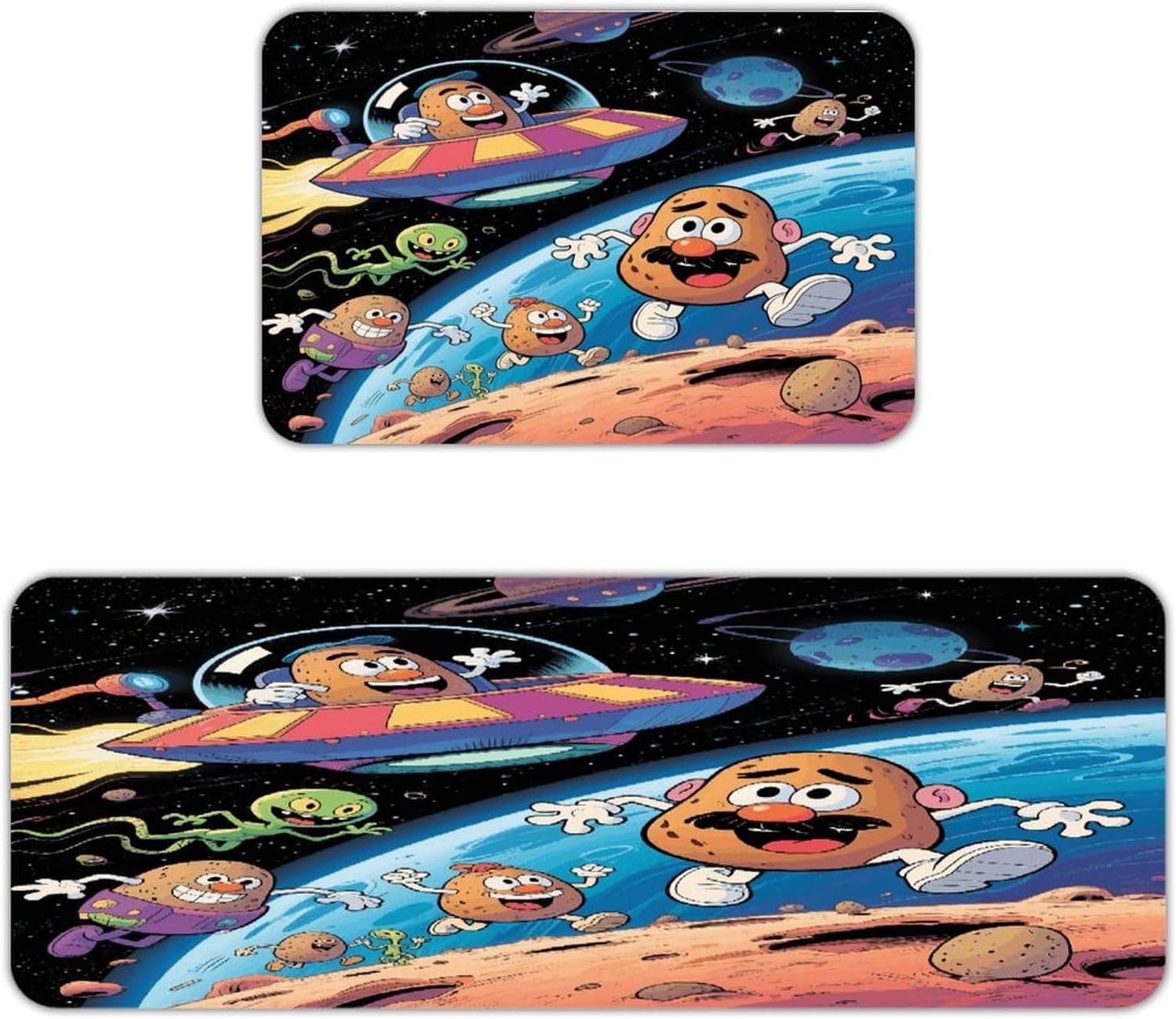 Funny Potato Kitchen Mat Set of 2 Ergonomic Comfort Velvet Rugs Cushioned Anti-Fatigue Non-Slip Standing Mats Thick Kitchen Floor Mat Carpet Runner Rugs 16"×24"+17"×47"
