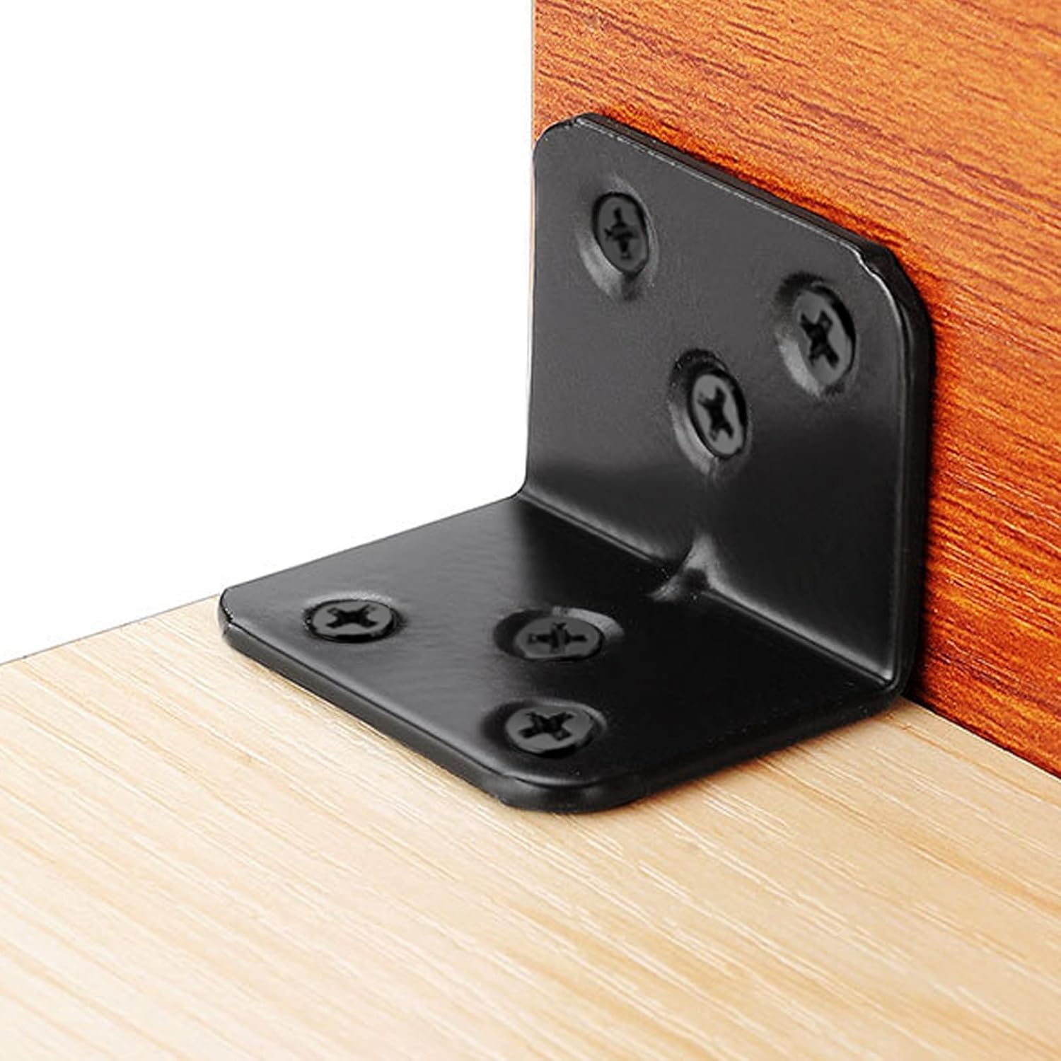 Metal Corner Brace (1.5x1.18x1.8 inch), Heavy Duty 90 Degree Corner Fastener, Black L Shape Shelf Bracket for Wood Furniture Bedframe Cabinet Drawer Chair with Mounting Screws, 16pcs