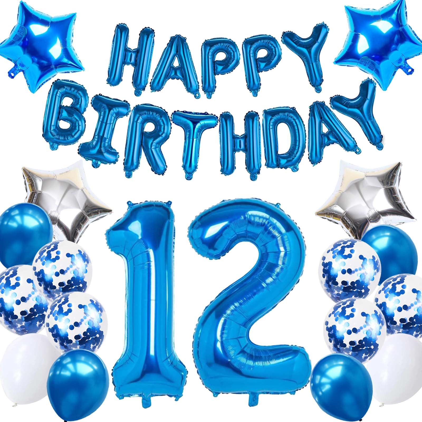 Boys 12th Birthday Decorations, Blue 12th Balloon for Birthday Party Decor