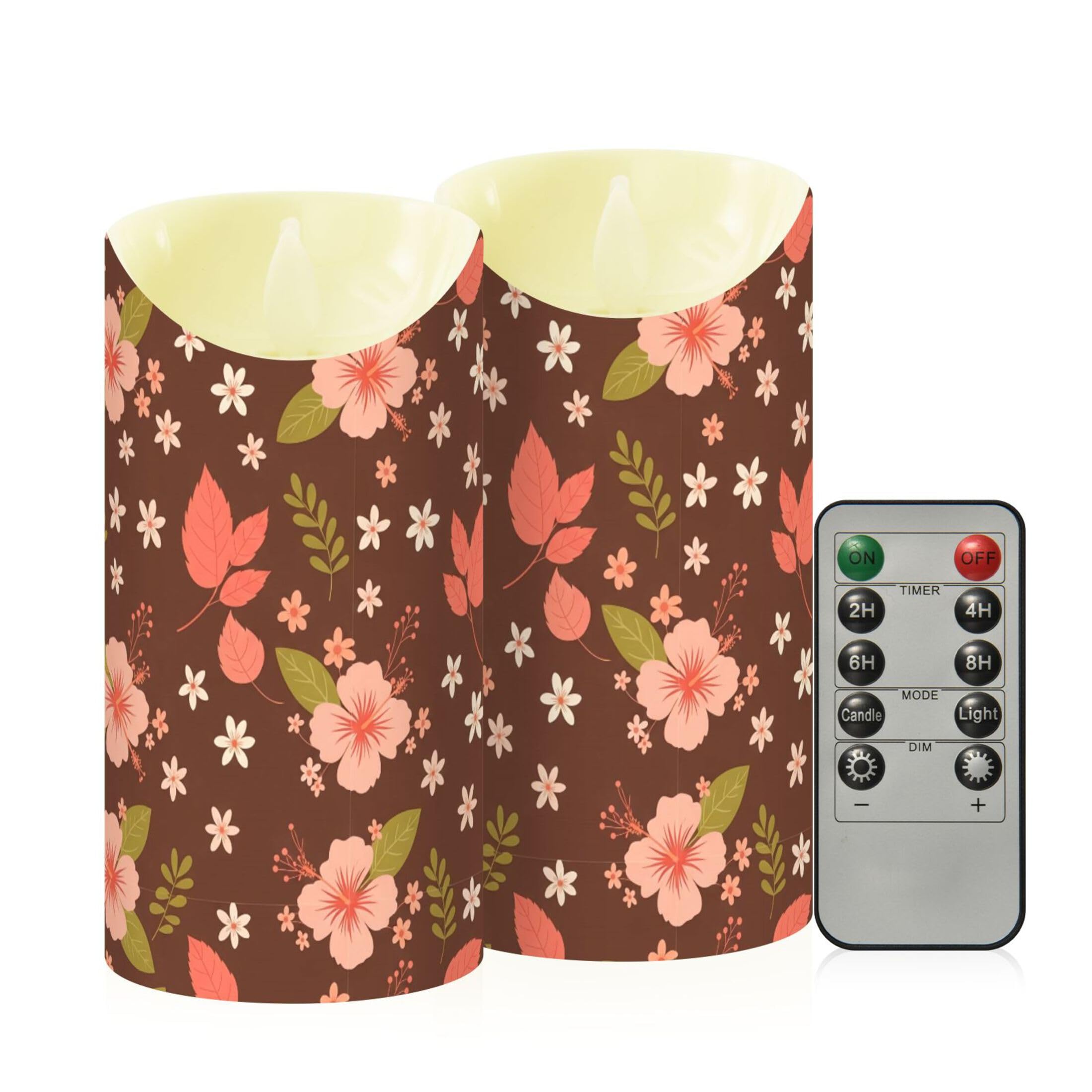 Fuauuyl Hibiscus LED Flameless Candles Flickering Plastic Pillar Candles Battery Operated Votive Candle with Remote Control and Timer, Home Decoration 2 Pack