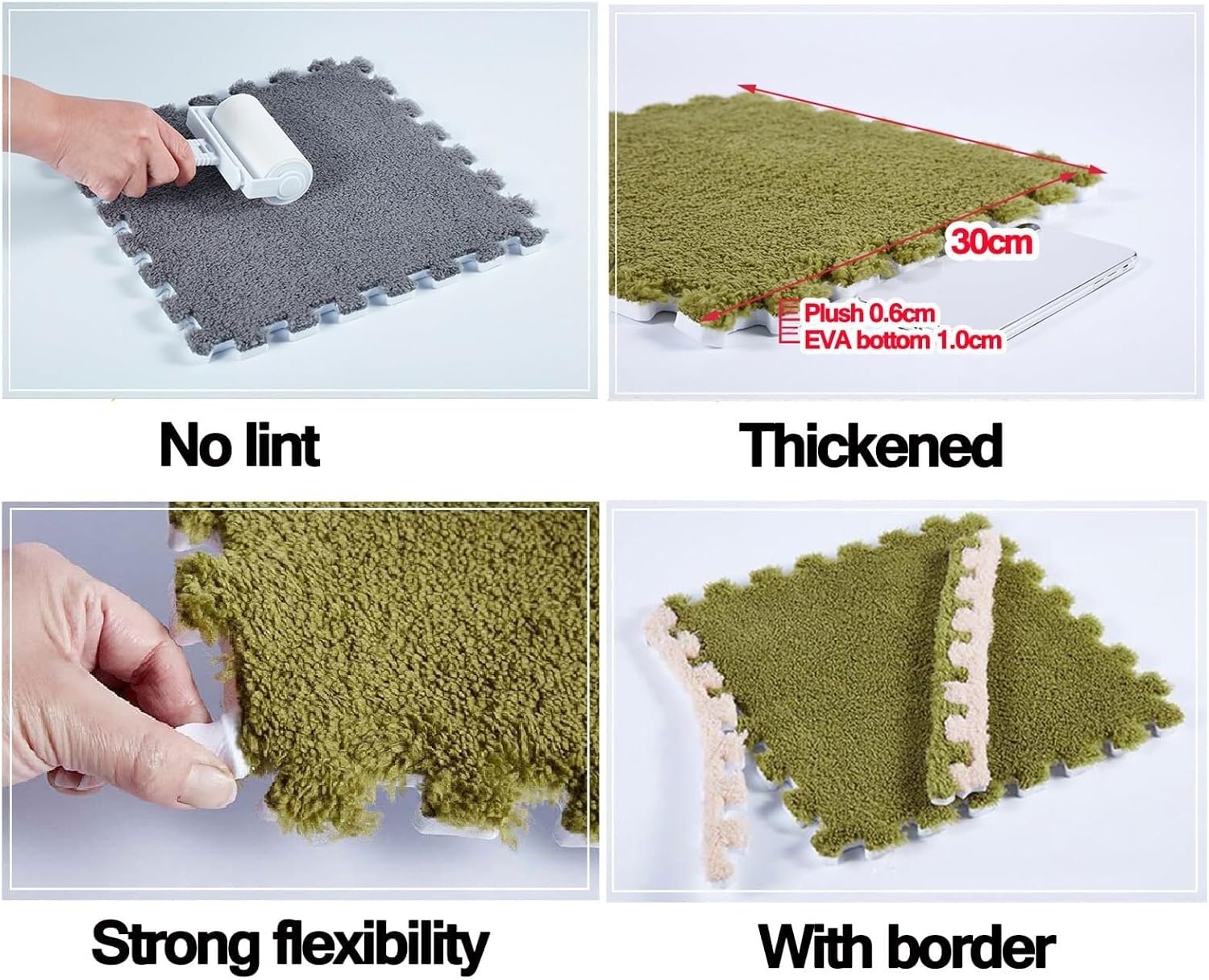 80pcs Plush Puzzle Square Foam Floor Play Mat Tiles Rug, 12x12 in Shaggy Interlocking Foam Carpet with Border, Non-Slip Washable Play Mat Home Decor(Coffee)
