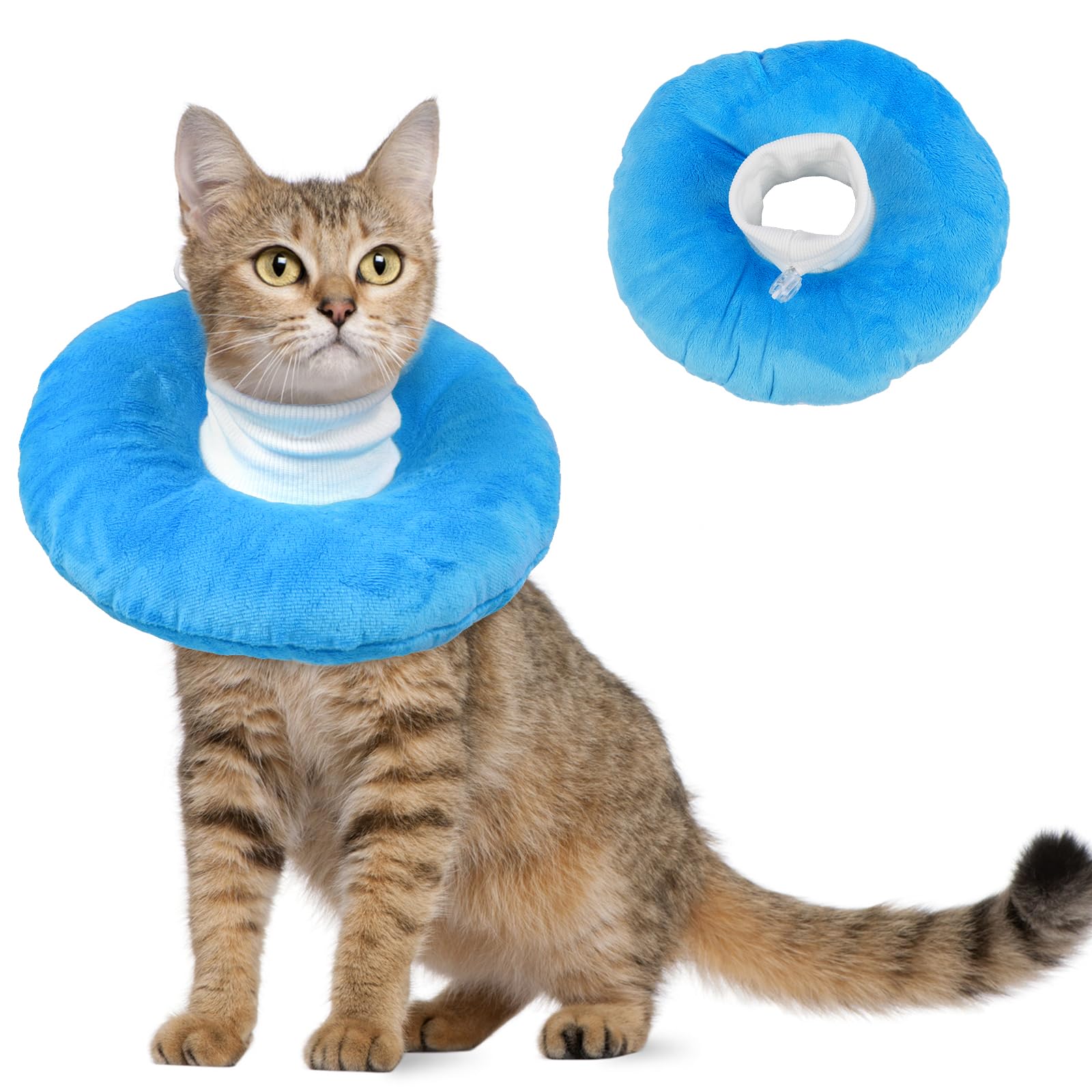 Hjumarayan Cat Cones to Stop Licking, Cat Recovery Collar, Soft Donut Collar, Adjustable Kitten Doughnut Collars, Elizabethan Collars for Cats, Blue L