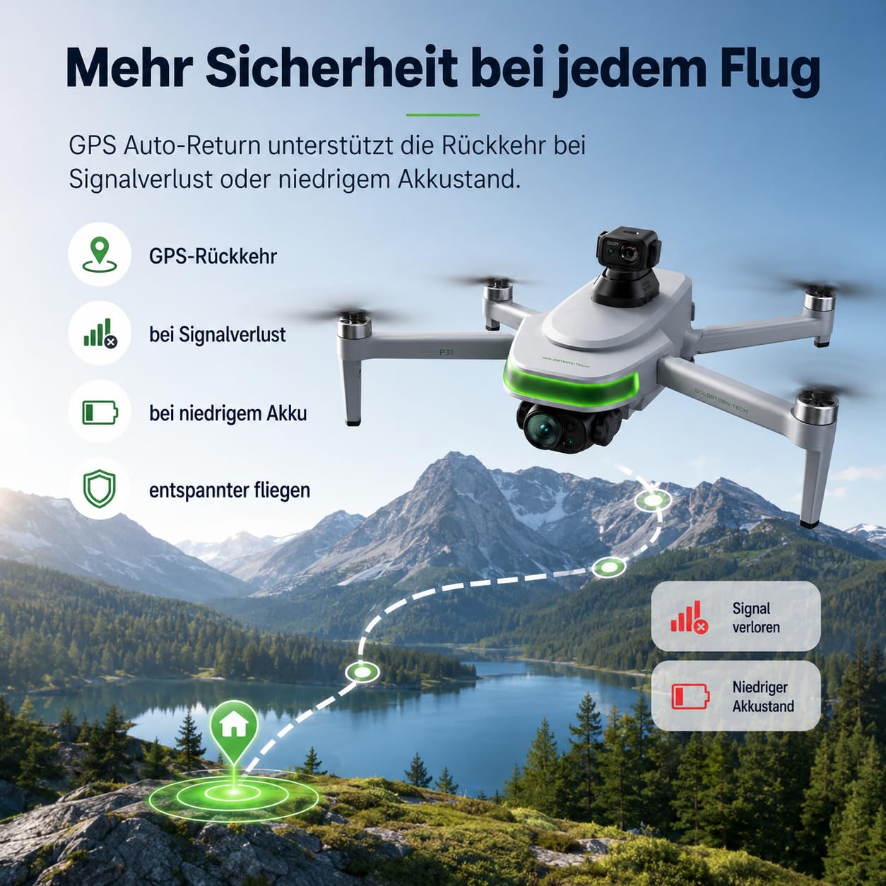 Kamera Drohne mit GPS und 8K Ultra HD, Follow Me, FPV Livebild, Auto Start & Landung, Gestensteuerung, Brushless Motoren, Faltbarer RC Quadrocopter