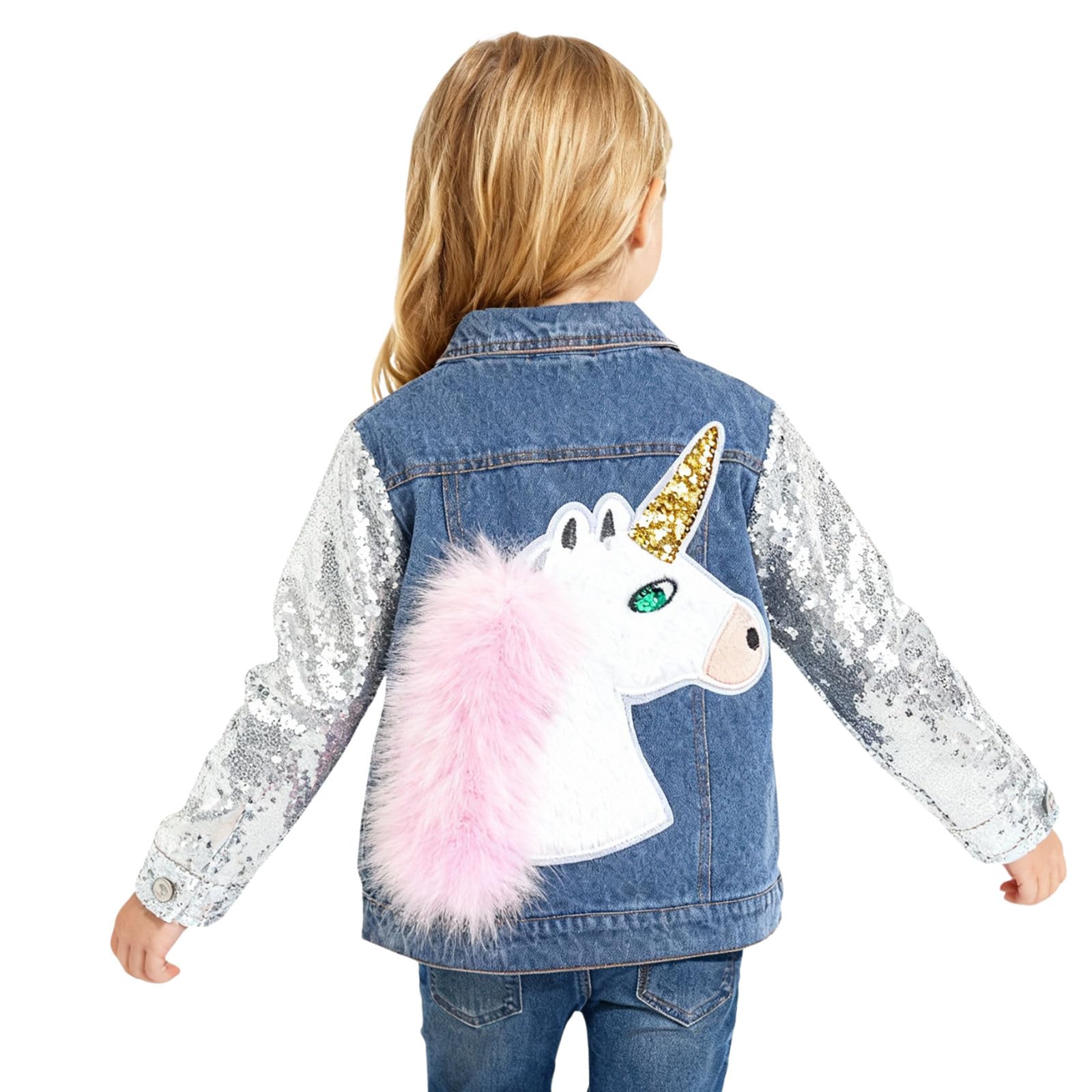 Unicorn Jean Jacket for Girls Kids & Toddler with Sparkly Sleeve, Girls' Spring Outfit Denim Jackets Outerwear