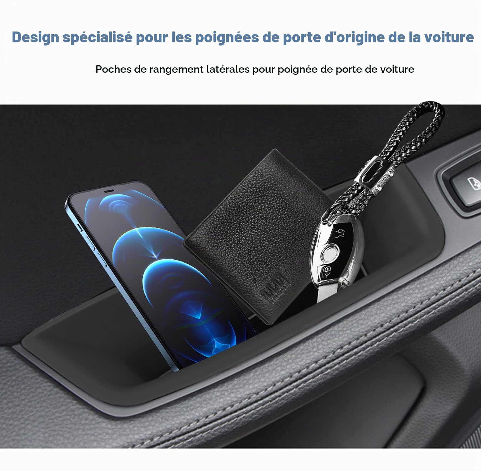 [Lot de 4] CDEFG Compatible avec Porsche Macan 2014-2022 Boîte de Rangement Porte Latérale de Voiture Macan Accessoire (Noir)