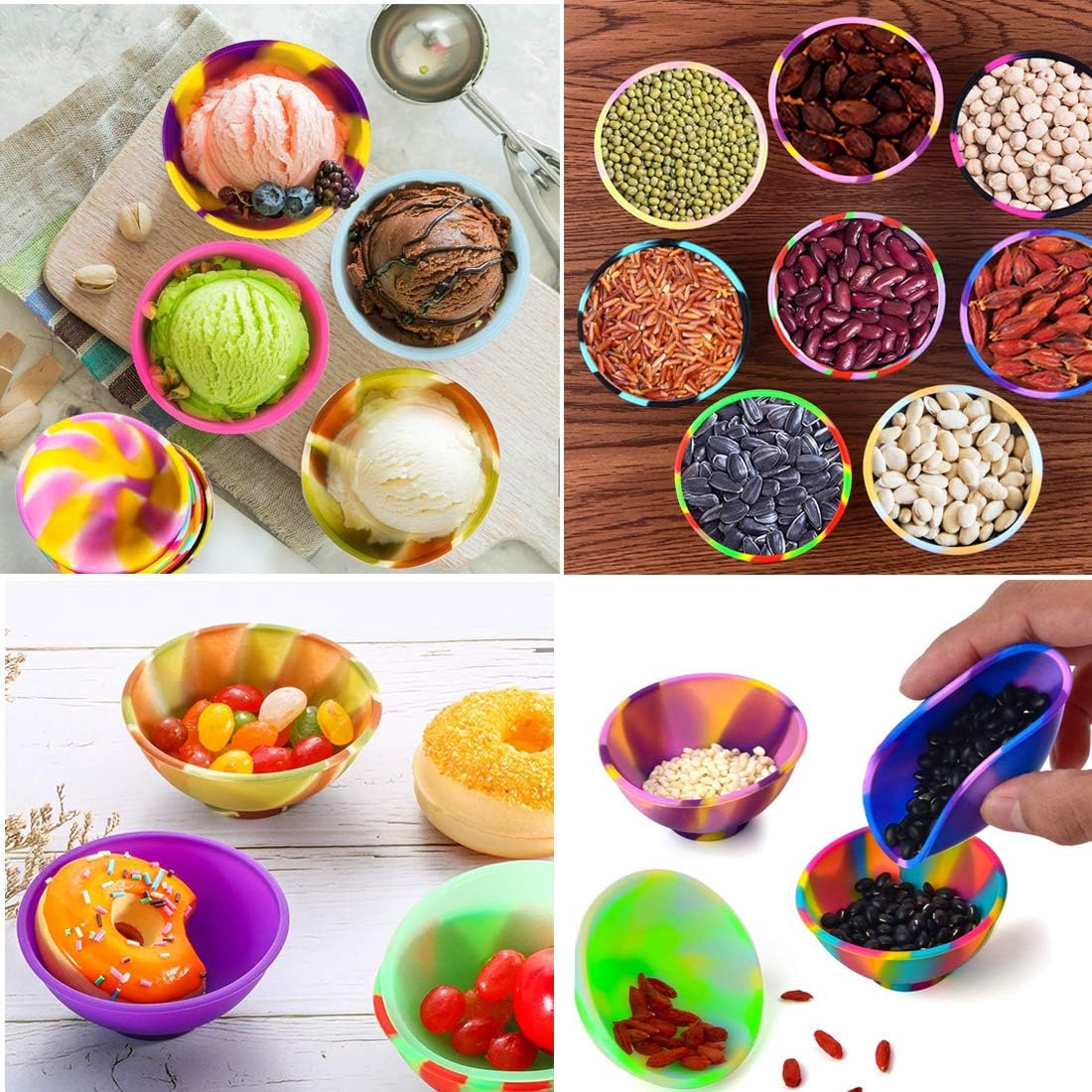 4 Pcs Mini Multicolor Silicone Pinch Bowls Prep and Serve Bowls Reusable Kitchen Condiment Snack Bowls for Food Candy Seasoning Spices Nuts Snacks or Small DIY Crafts, 2.64 x 1.18 inch
