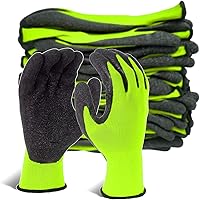 Evridwear Crinkle Latex Coated Work Gloves Large Green 12 Pack - Anti-Slip Grip Safety Gloves for Construction Gardening Warehouse Assembly