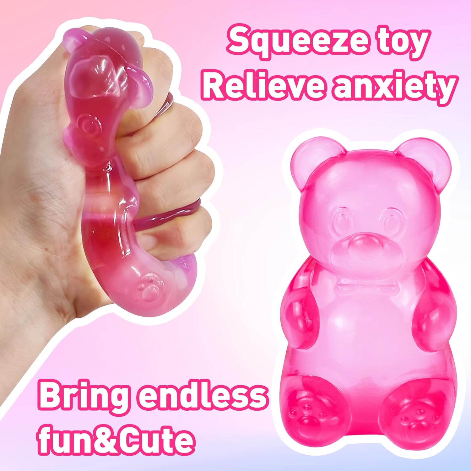 Stress Bear Taba Squishy Balls,Valentines Day Gifts for Him Her Women, Bear Toy Taba Squishy Toys for Kids Stress Relief Squeeze Balls for Valentines Day Gifts Birthday Gifts Party Favors-Rosy - Image 2