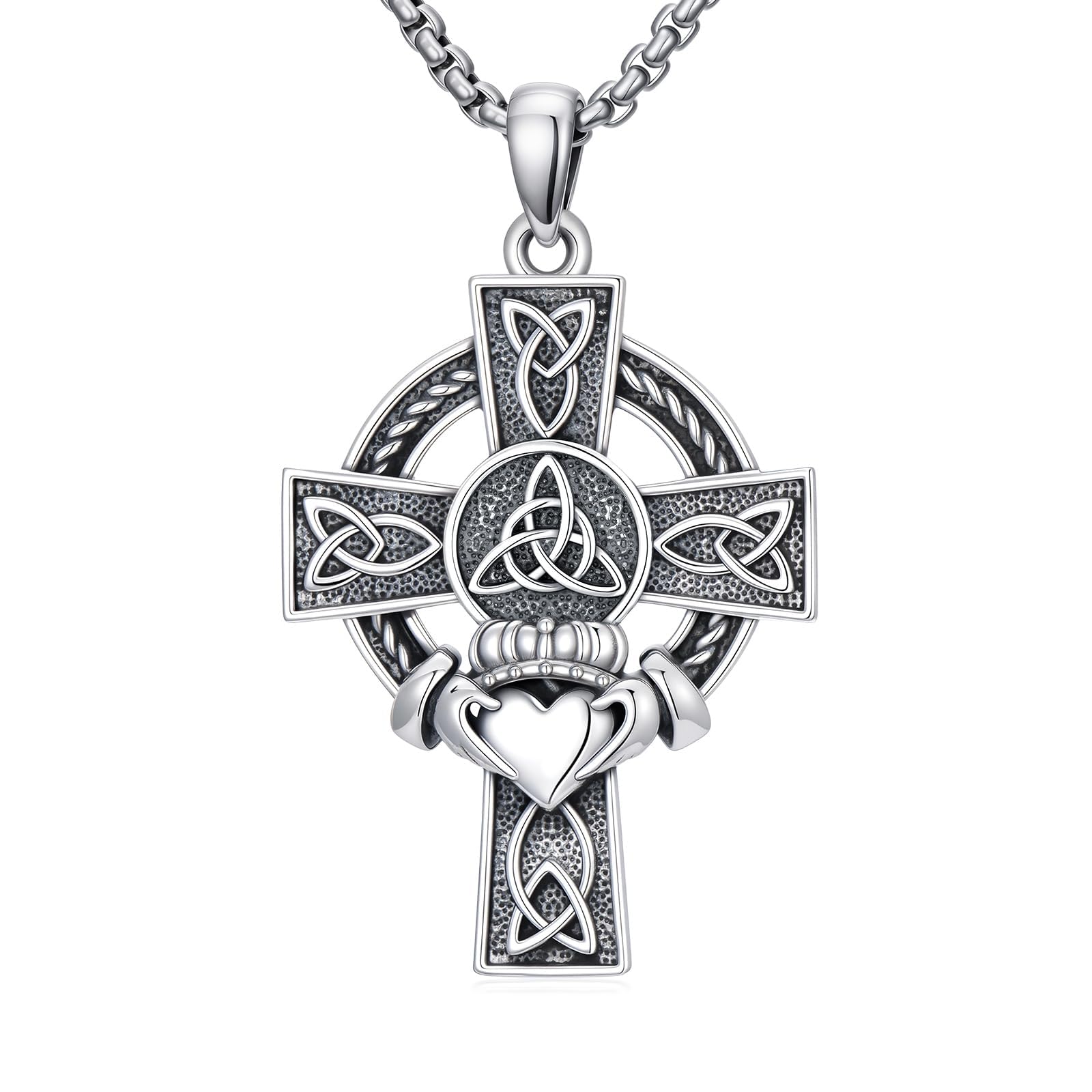 925 Sterling Silver Cross Pendant Necklace for Men Women Amulet Necklace Protection Jewelry Religious Gifts(With Gift Box)