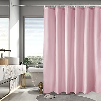 AooHome Extra Long 72x78 inch Shower Liner, Fabric Solid Color Shower Curtain Liner with Hooks, Weighted Hem, Water Repellent, Pink