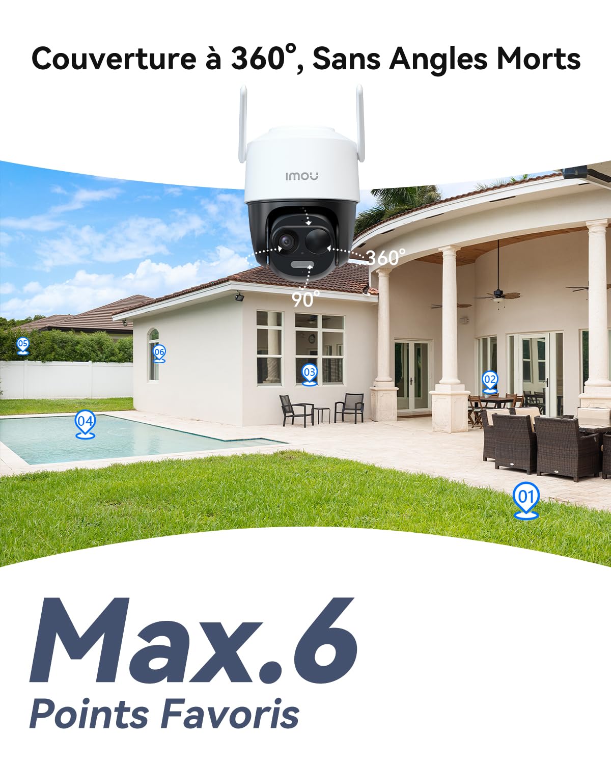 Imou 2K Caméra Surveillance WiFi Exterieure sans Fil Solaire 5000mAh 360° PTZ 2.4GHz IP65