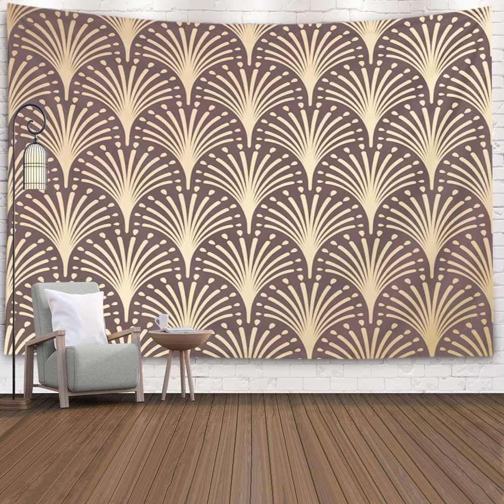 Jacrane Modern Christmas Decorations, Wall Psychedelic Tapestry Art Pattern Golden Background Minimalistic Geometric Line Motifs Luxury Wall Tapestry Psychedelic 80X60 Inch