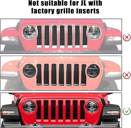 Miniatura 2 de JeCar Insertos para parrilla delantera y cubierta de faro delantero, accesorios exteriores compatibles con Jeep Wrangler 2018-2023 JL & Unlimited