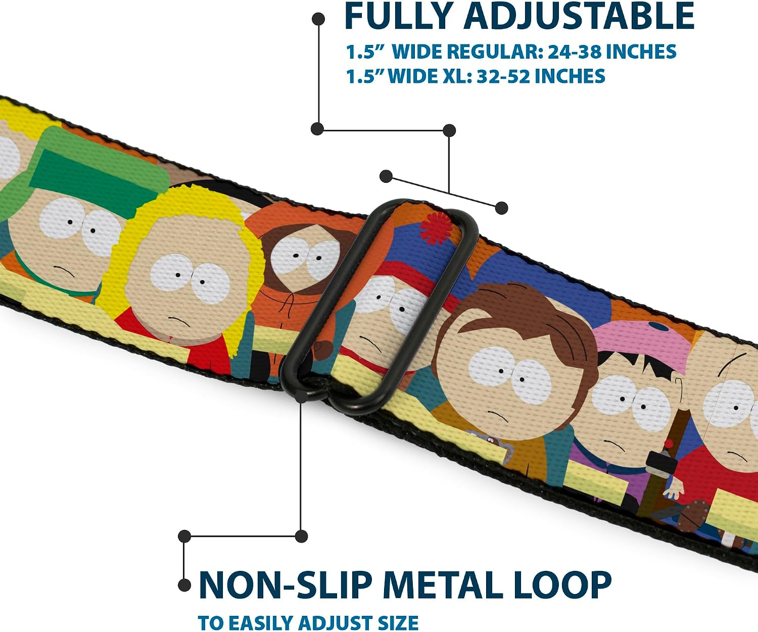 Comedy Central Belt, Seatbelt Buckle Belt, South Park School Kids Faces Stacked, Adjustable
