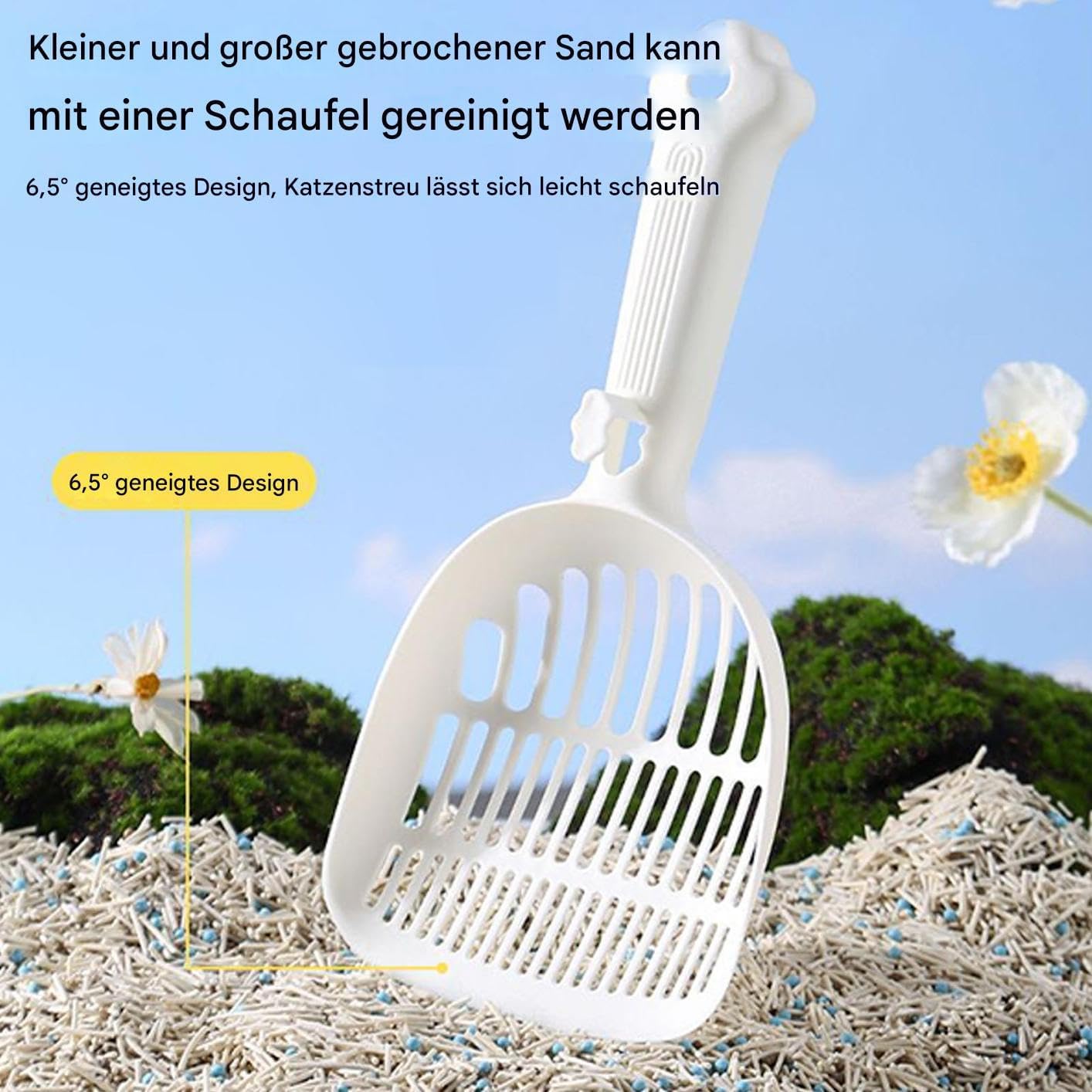 Pala para Arena de Gatos, Pala ergonómica con Mango Largo for Mascotas, Limpieza eficiente, hogar, fácil de Usar en Interiores(White)