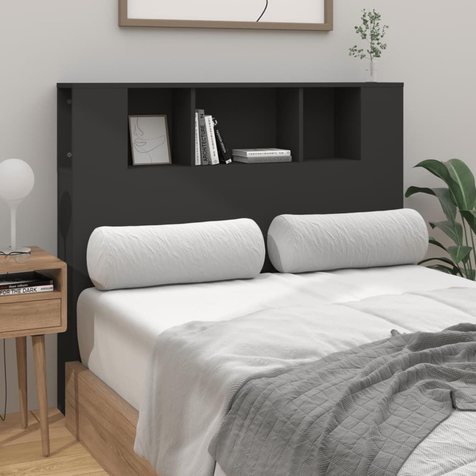 Armoire de tête de lit Noir 120x18,5x104,5 cm Tete De Lit Rotin,Tête De Lit avec Rangement,Tete De Lit avec Chevet