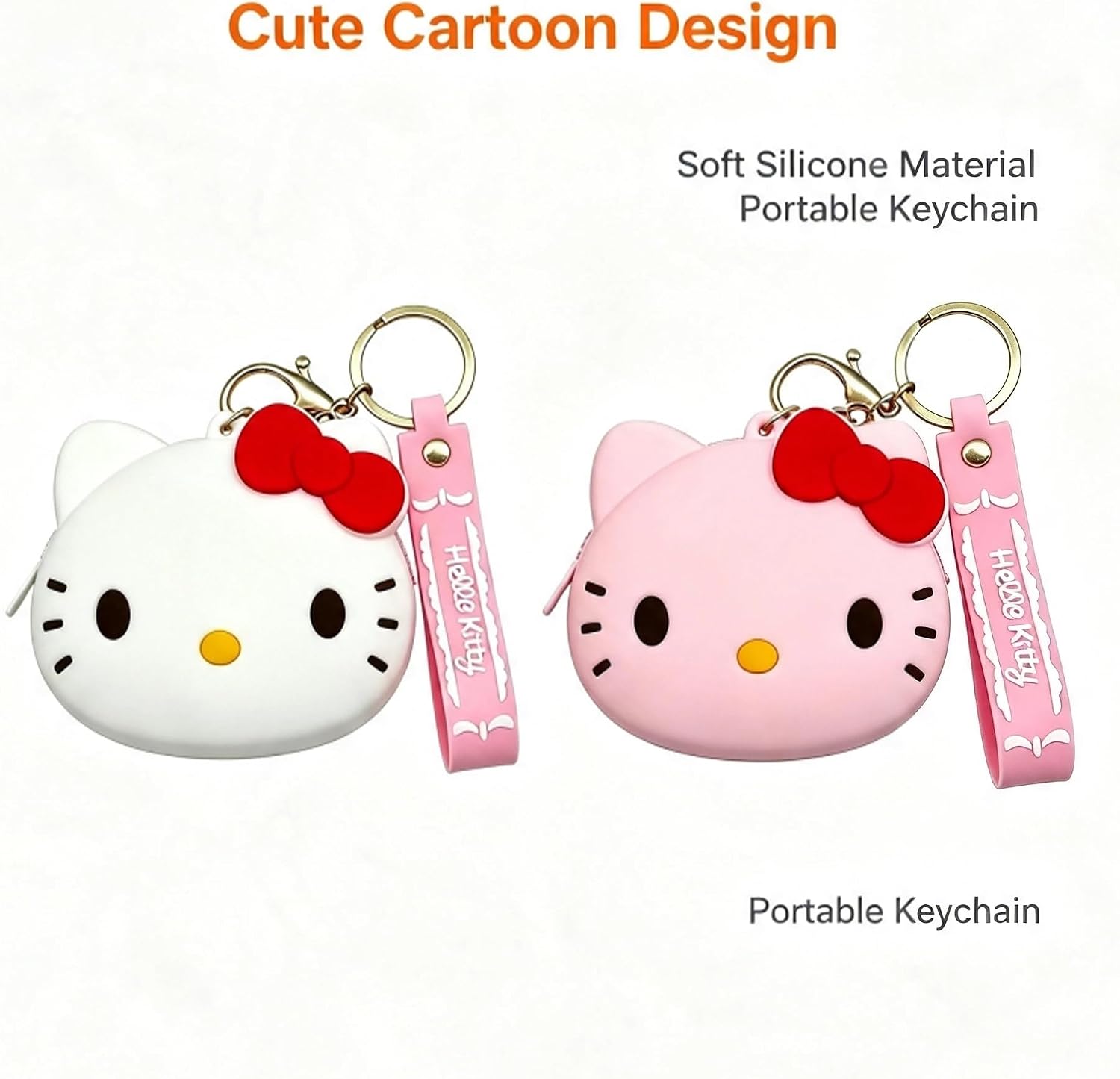 Kawaii Handbag with Zipper Cute Mini Anime Coin Wallet Purse Coin Pouch With Keychain Accessories Money Bag for Birthday Gifts Women (pink kitty) image 2