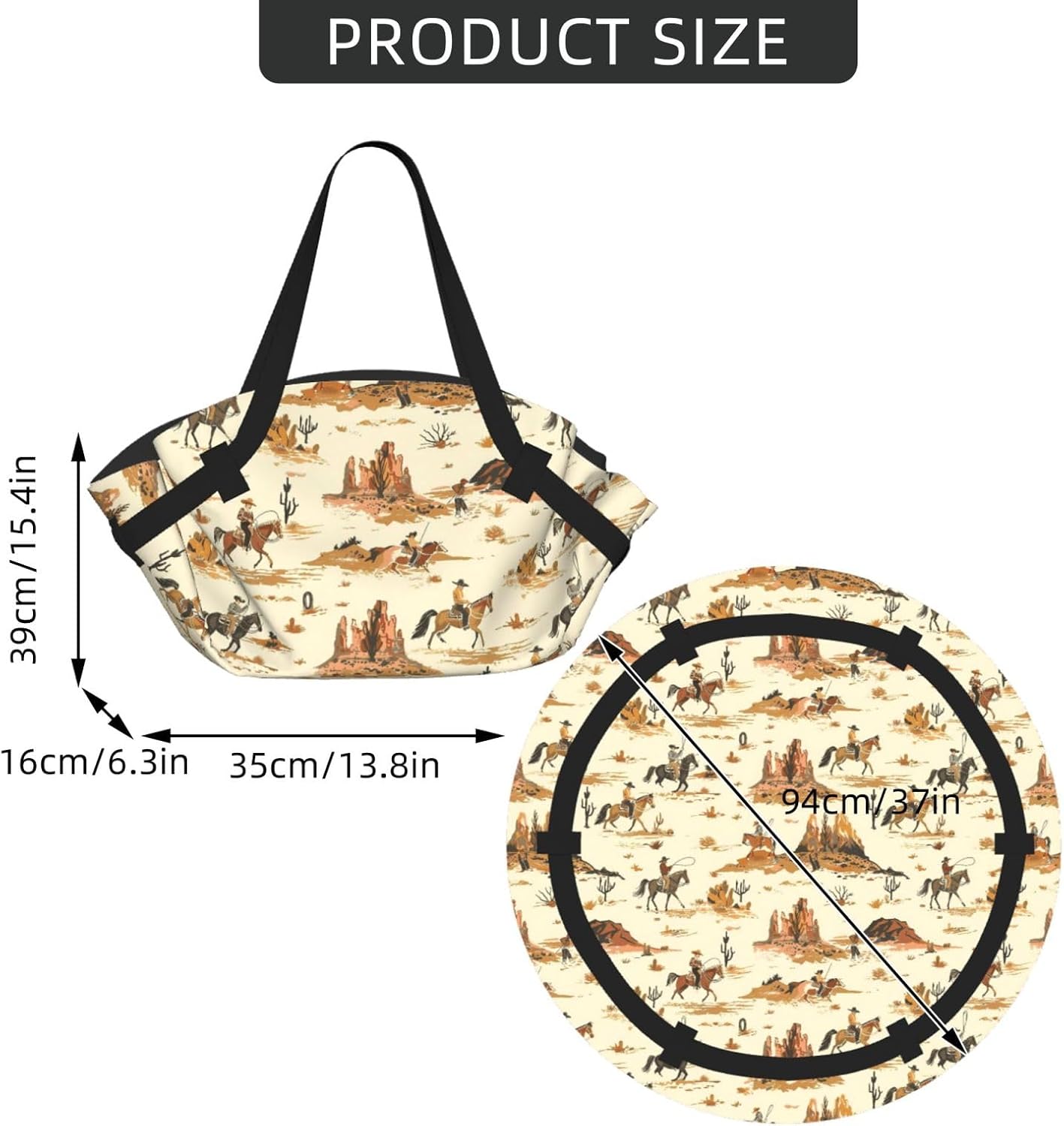 Brave Cowboys (2) Pattern Foldable Camping Tote Bag Picnic Blanket Bag Portable Beach Mat Tote Waterproof Outdoor Picnic Mat Carry Bag
