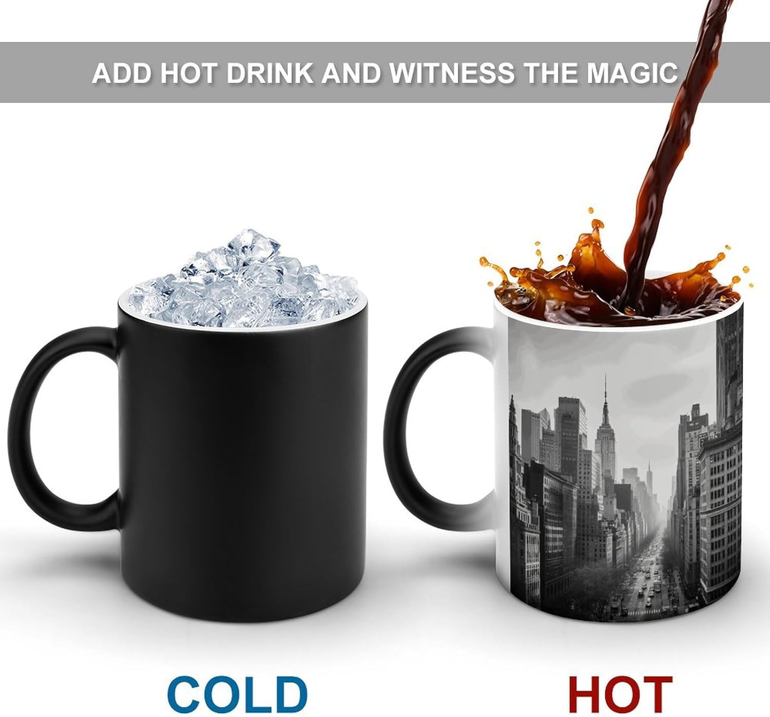 Color Changing Mug Black And White New York Printed Ceramic Coffee Mug Heat Changing Sensitive Mug Magic Heat Changing Coffee Mug Novelty Coffee Mugs