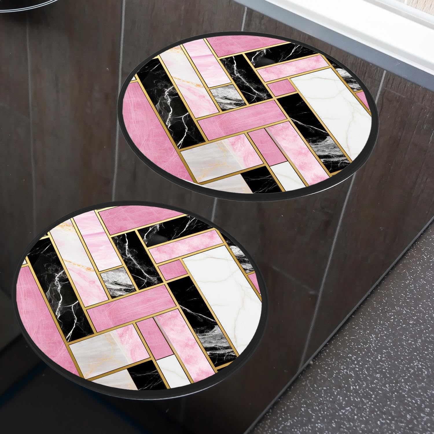 Light Red White Black Marble Luxury Geometric Art Set of 4 Stove Burner Covers - Premium Round Electric Stove Range Protectors,8 IN & 10 IN