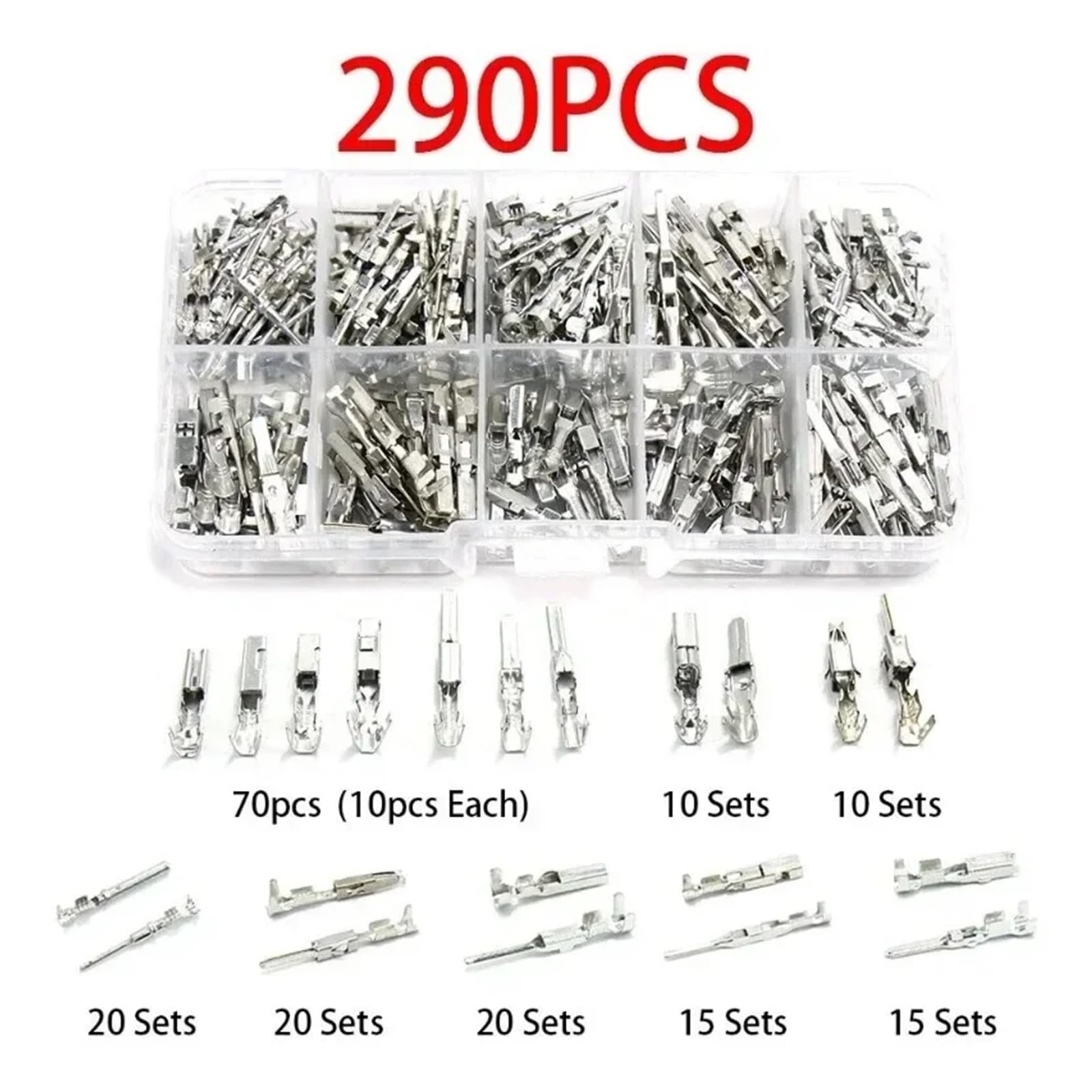 Assortimento di 290 connettori terminali piatti per auto, set di terminali per cavi in scatola.