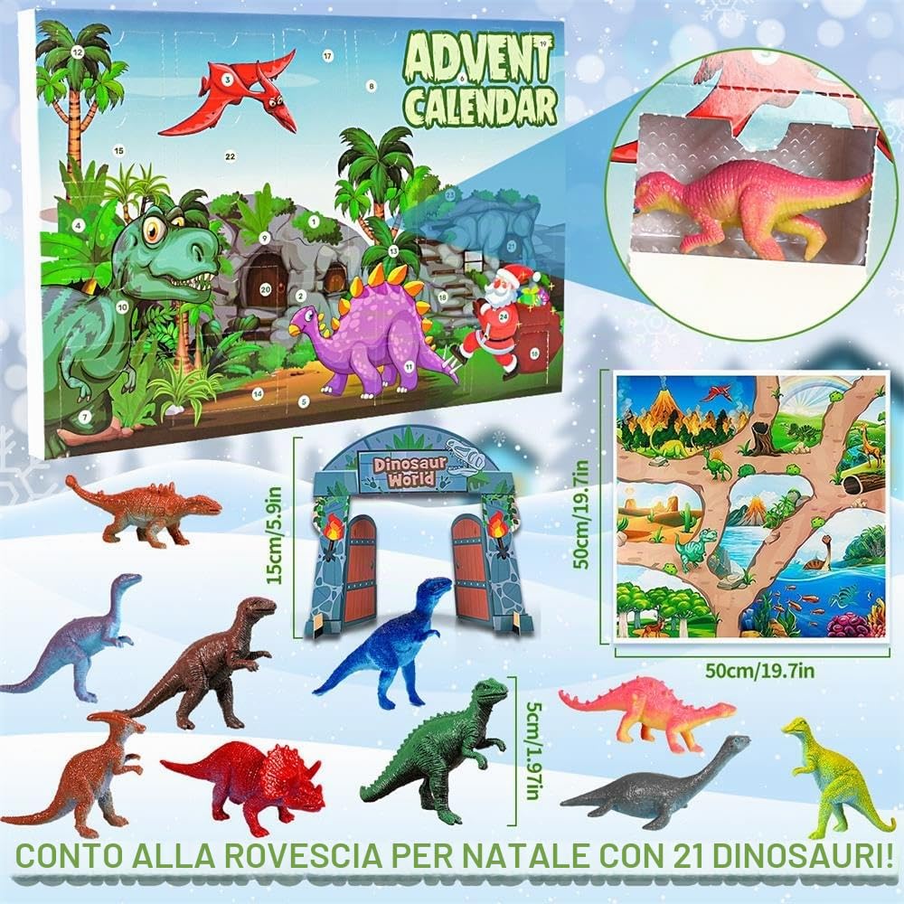 iZoeL Calendario Avvento Dinosauri Calendario Avvento 2026 Regalo Natale Dinosauro Modello, Regali di Natale per Dinosauri/Soprammobili Appassionati Collezionisti