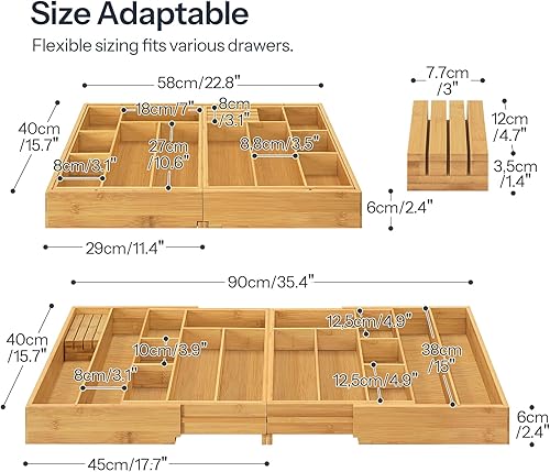 Miniatura 3 de HO0BRO - Organizador grande de cubiertos de cocina, organizador de utensilios expandible con conexión magnética de 22 a 35 pulgadas, bandeja de