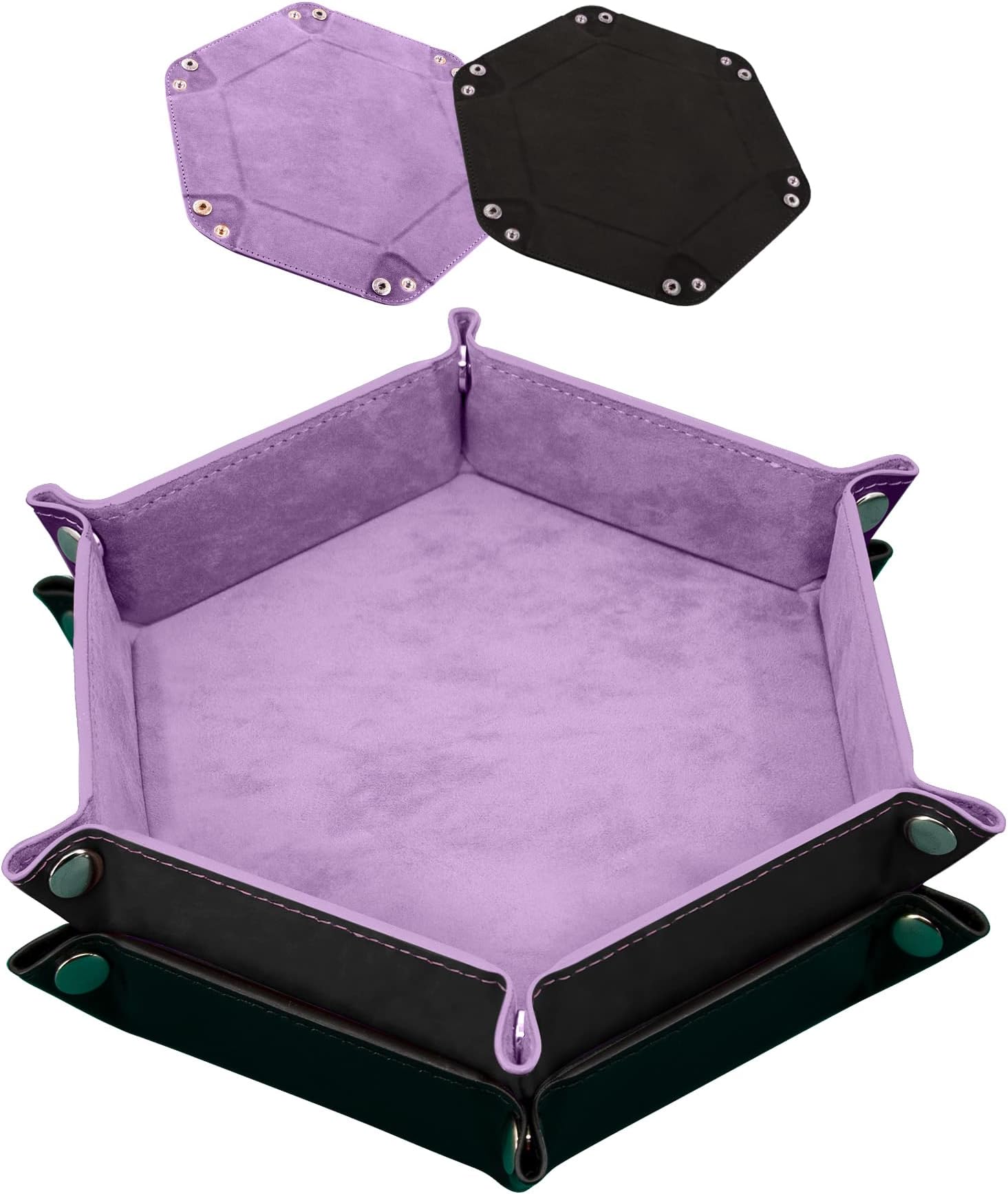 SIQUK 2 Pieces Dice Tray PU Leather Dice Trays Portable Folding Hexagon Dice Roller Tray for Dice Games Like RPG, DND and Other Table Games (Lilac, Black)