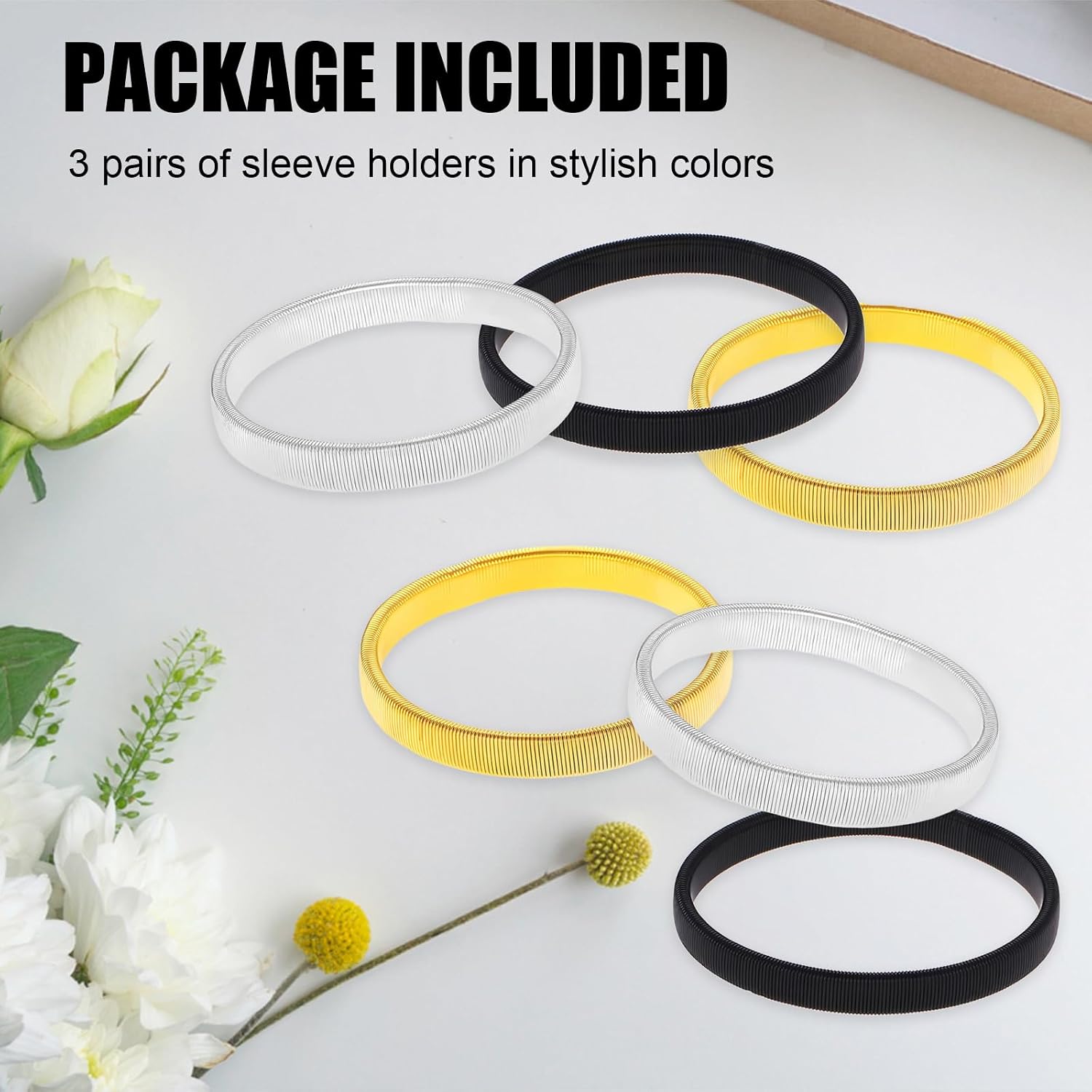 6 Pieces Anti Slip Sleeve Holders for Women，Stretchy Metal Armbands Sleeve Bands to Hold Up Sleeves ，Shirt Sleeve Garters for Men image 4