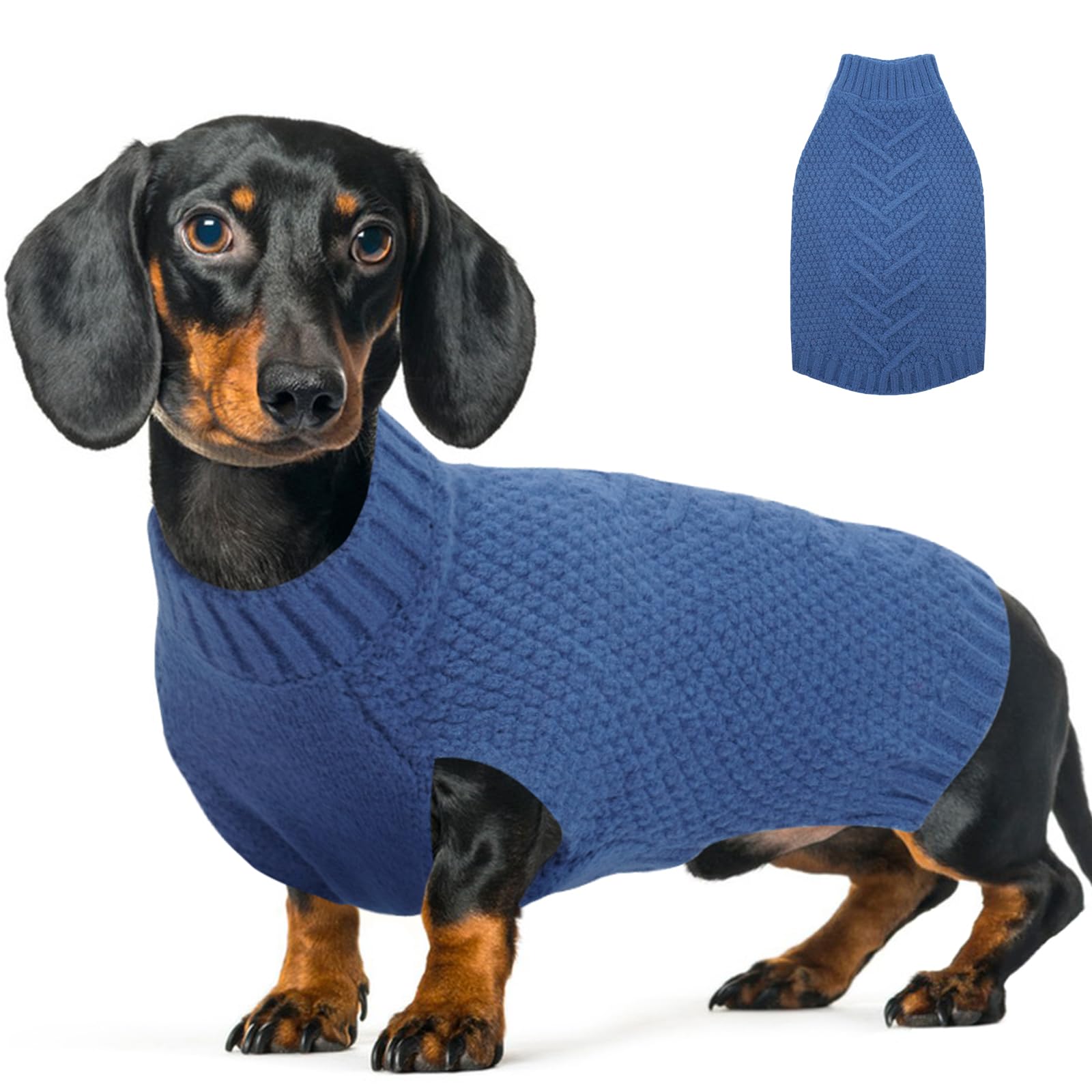 Katzinst Hundepullover Mittelgroße Hunde, Hundepullover Dackel, Dickes Material Pulli Haustiermantel für Winter, Fleece Pullover für Französische Bulldogge, Denim-Blau, M