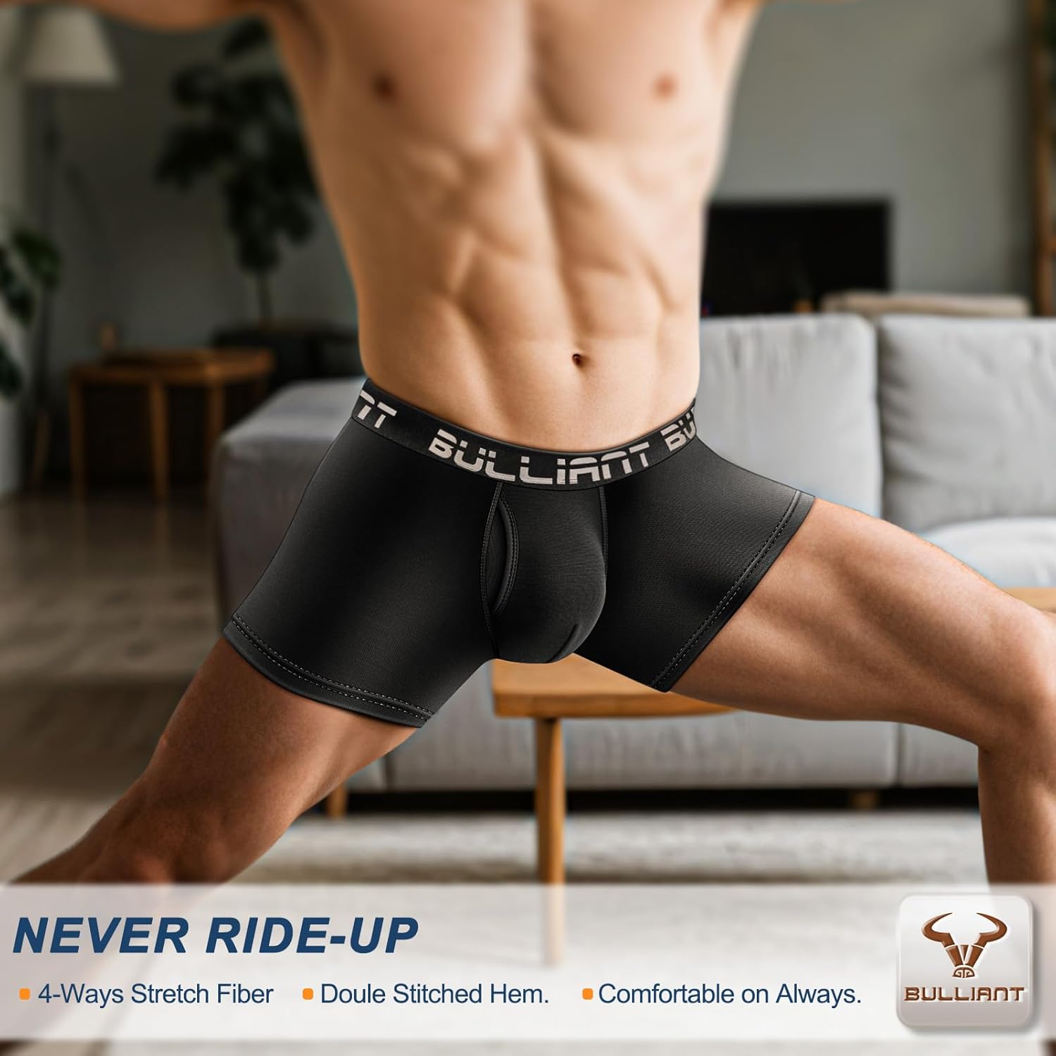 BULLIANT Men Boxer Briefs 3Pack,Comfortable Modal Underwear 2XSoft 1.5X Wicking Regular Leg Trunk No Ride-up - Image 4