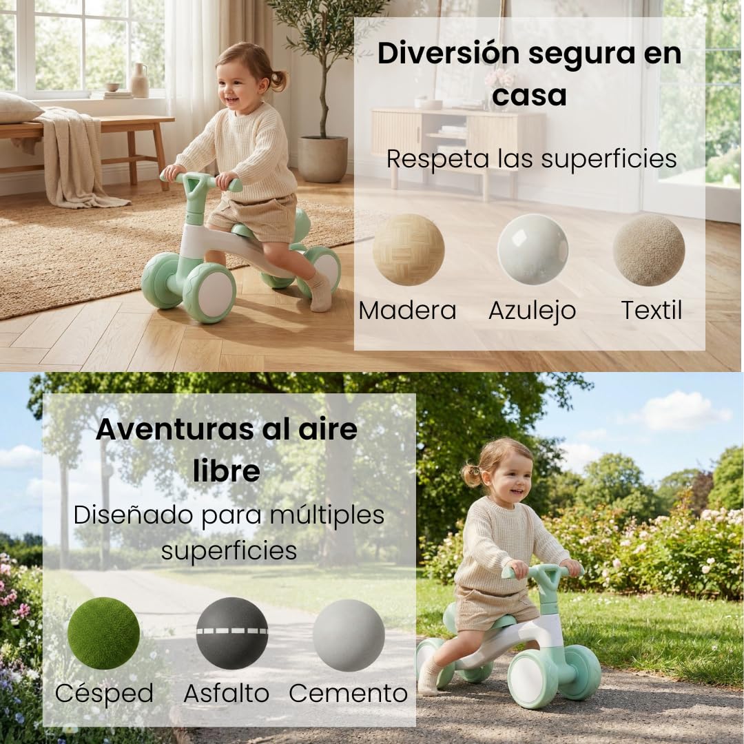 Edibaby, Triciclo Bebé 1 Año | Correpasillos Ligero | Primera Bicicleta de Equilibrio para Bebés | Bici sin Pedales | Juguete Niño 1-2 Años Ideal como Regalo (Menta)