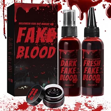 Halloween Fake Blood Kit, 3-Piece Washable Spray, Drip and Gel Makeup
