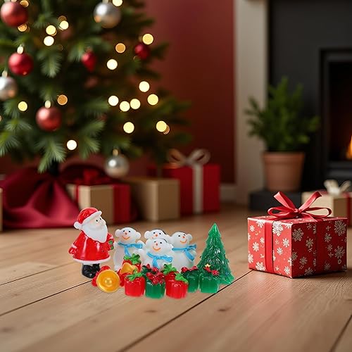 UPKOCH 18 figuras en miniatura de Navidad, adornos de resina de Papá Noel, muñeco de nieve, decoraciones de árbol de Navidad, estilo mixto para