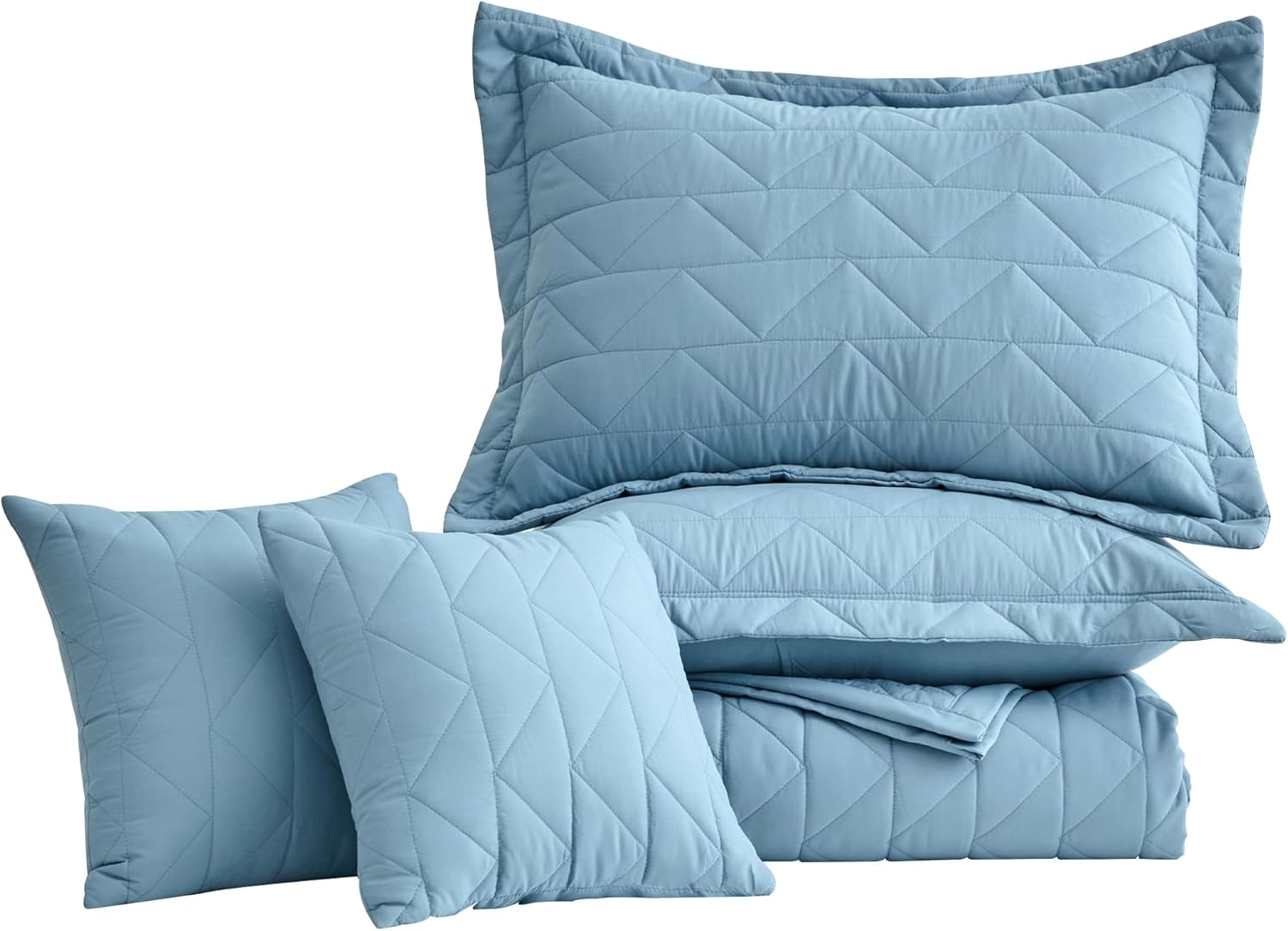 Oversized King Bedspread 128x120 Extra Wide, Modern & Contemporary Look, Lightweight Bedding Cover, Reversible, 5 Piece Set, Ashley Blue - Image 8